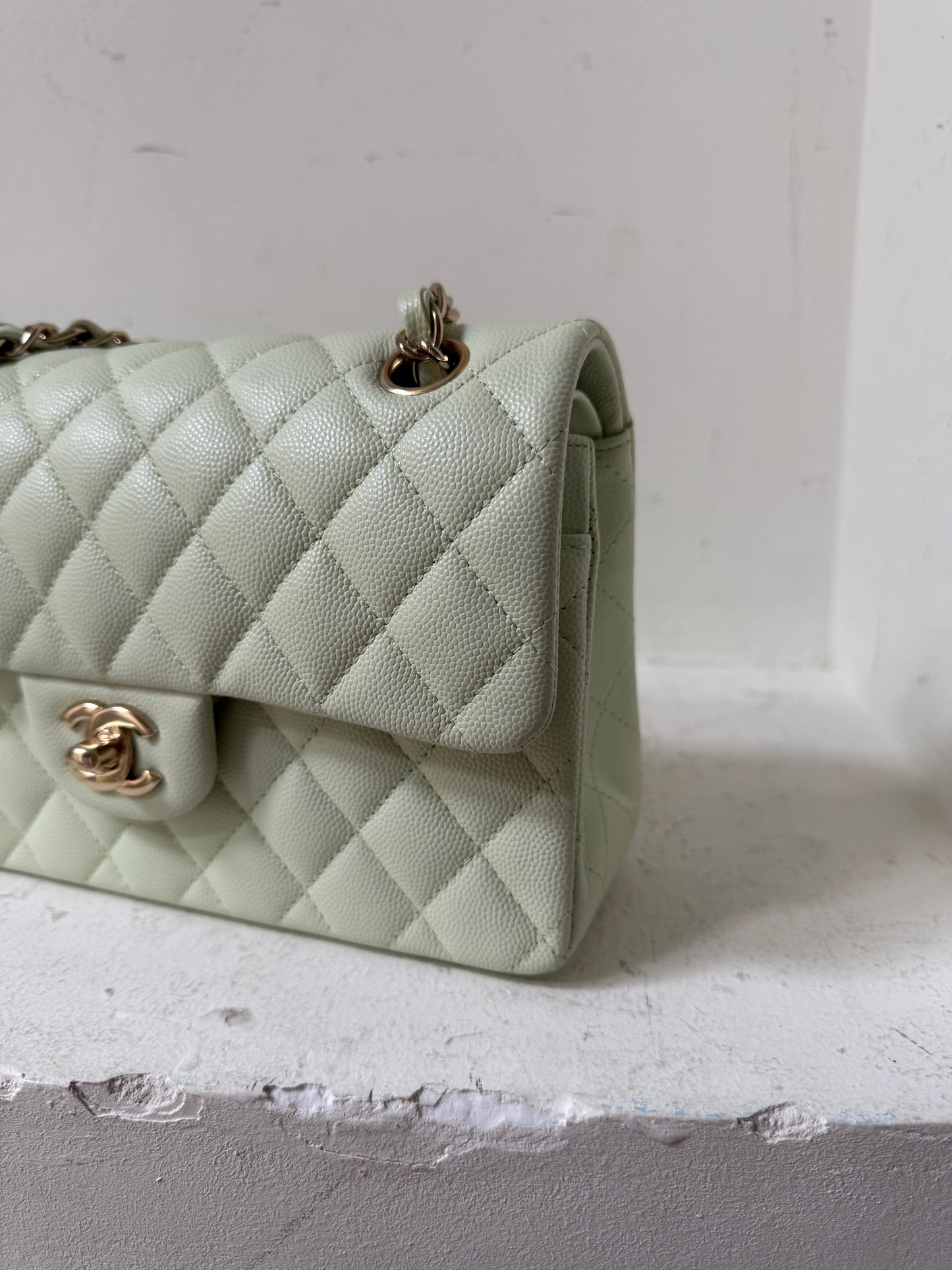 Chanel small caviar mint green flapbag 2023