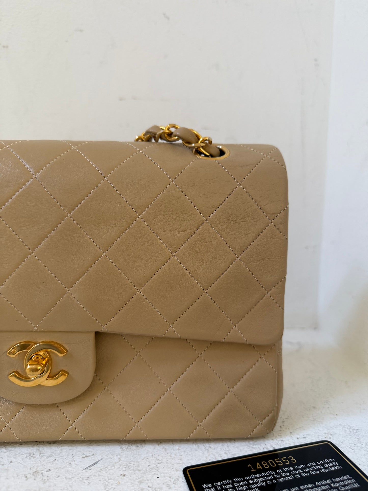 Chanel beige medium flap 1989-1991 series
