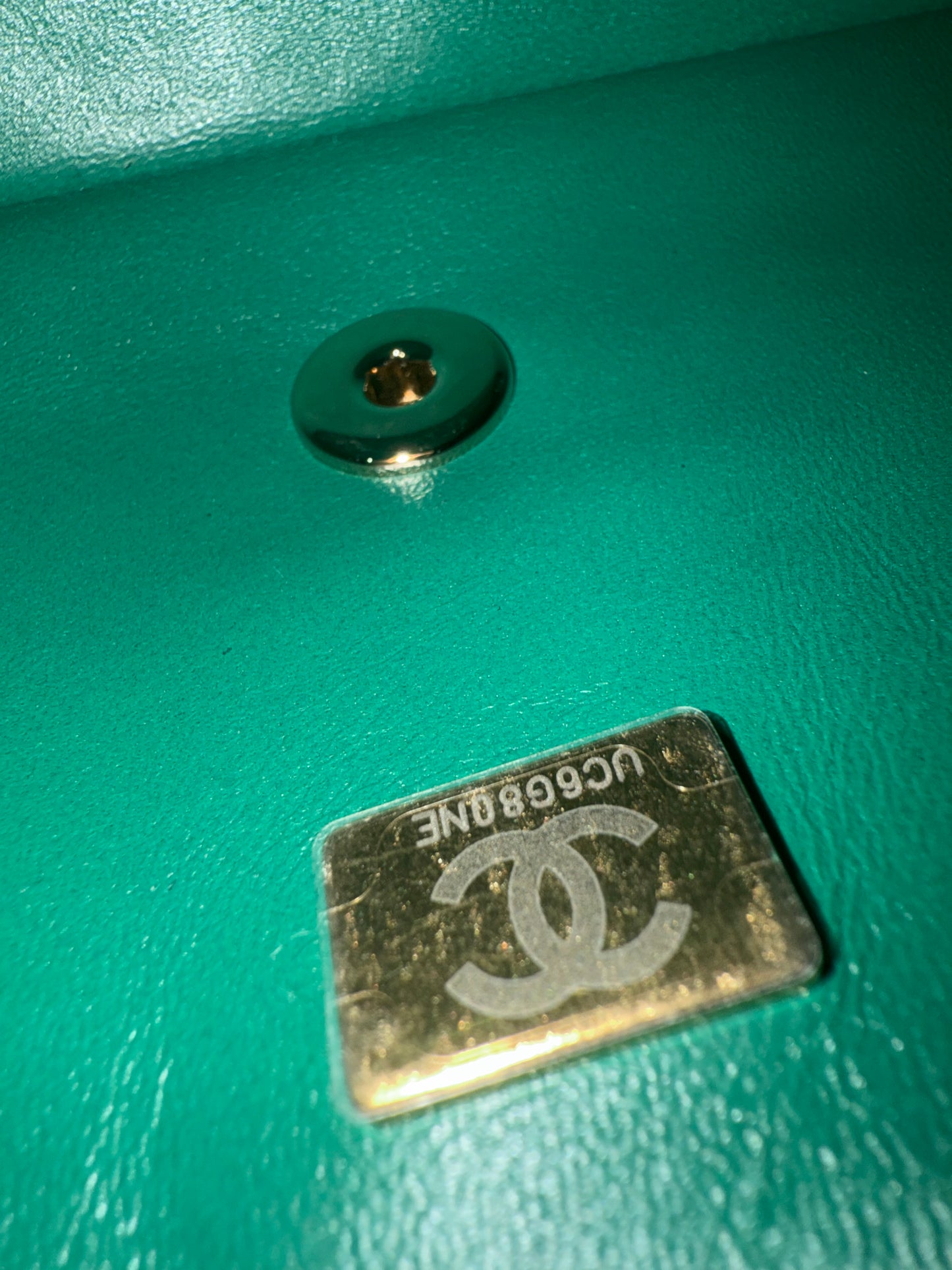 Chanel green emerald mini lambskin flap