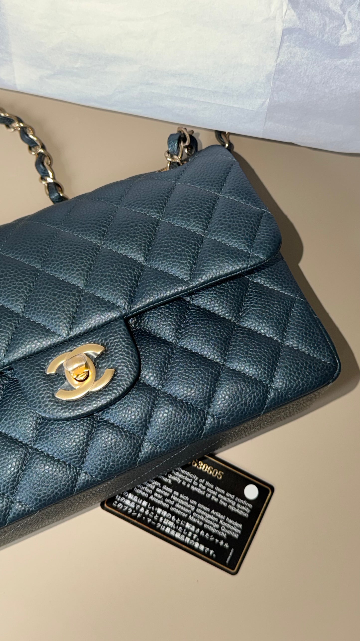 Chanel small caviar classic flap Iridiscent dark blue