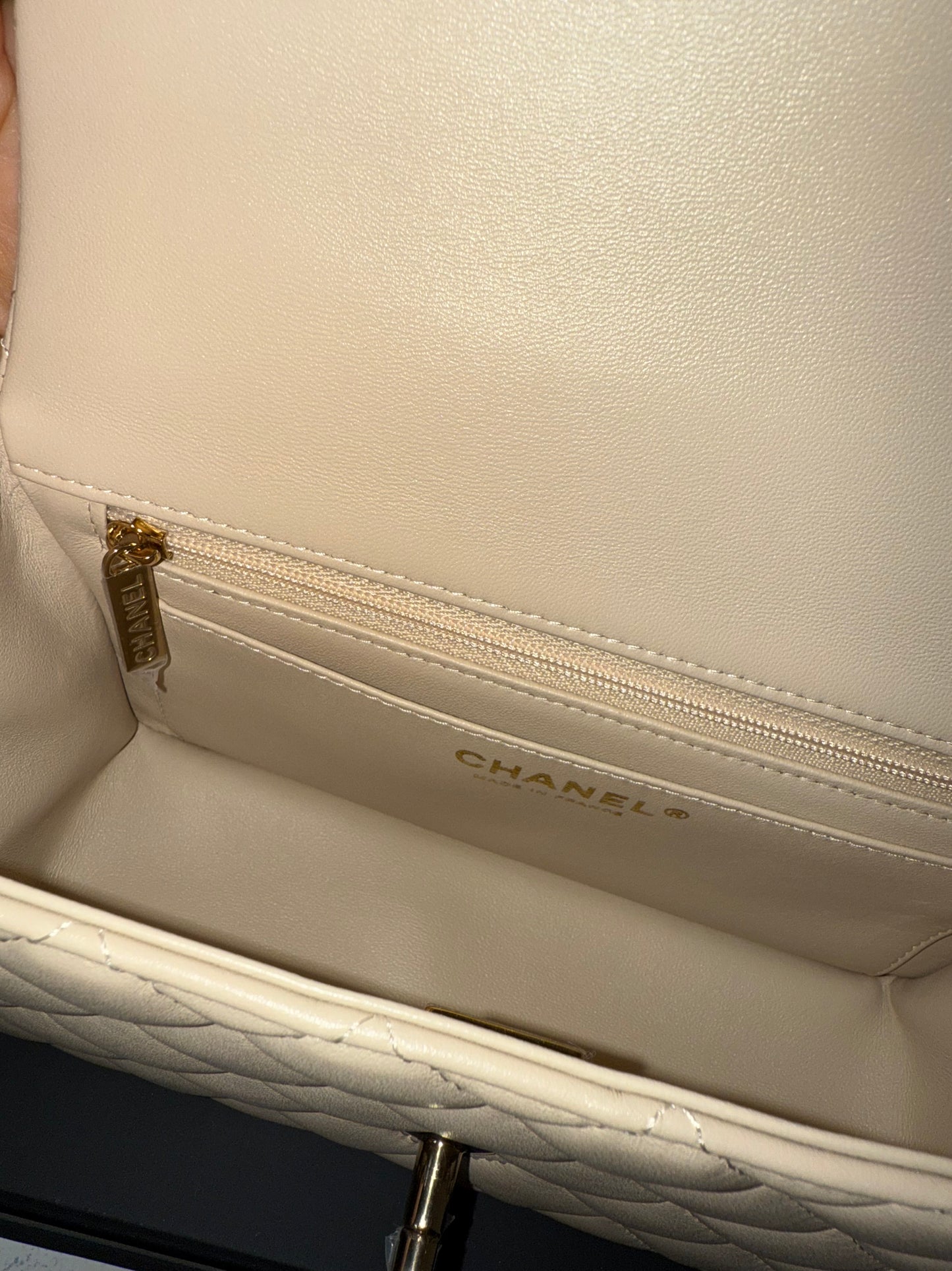 Chanel beige mini top handle lambskin new