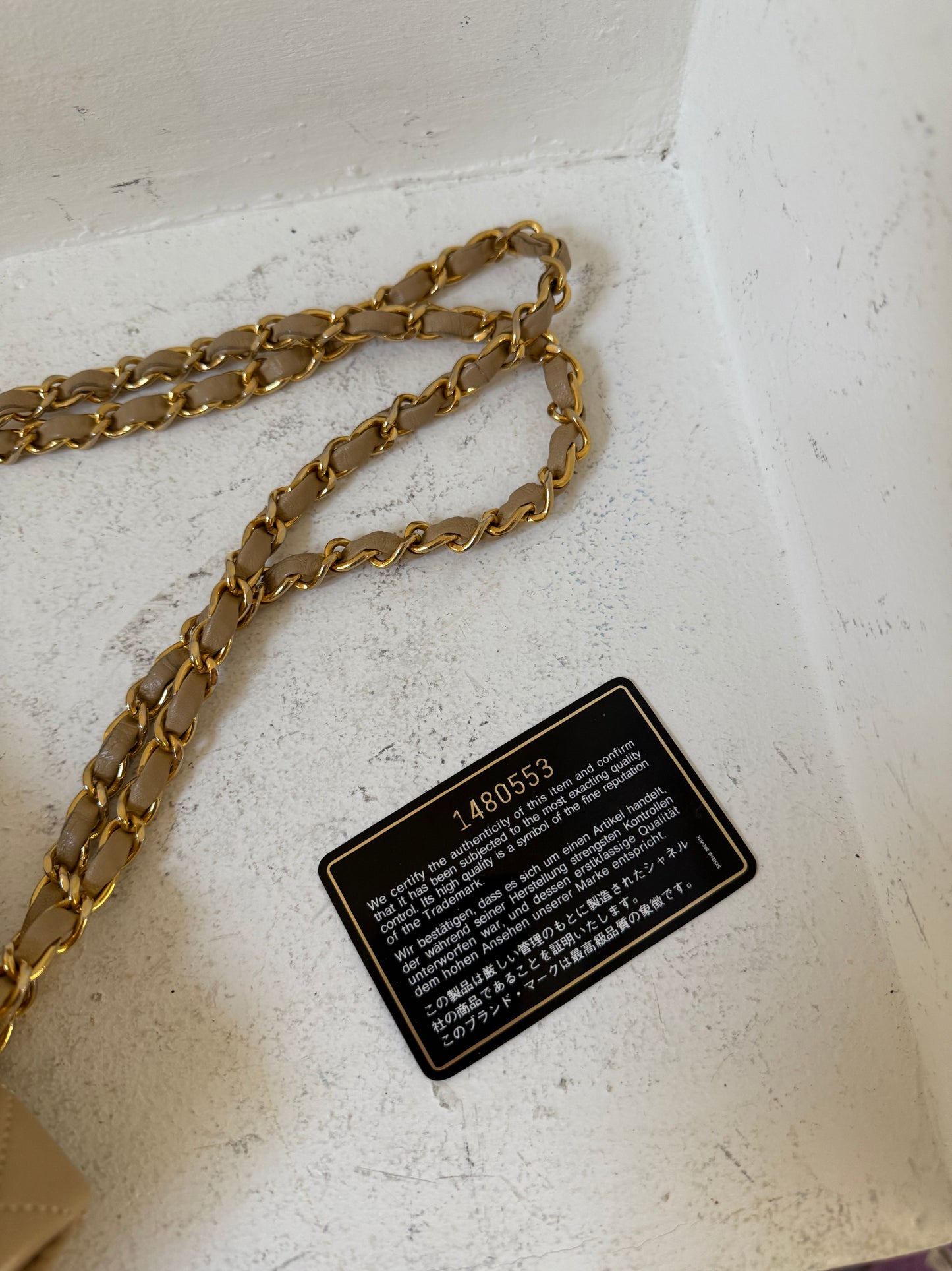 Chanel beige medium flap 1989-1991 series