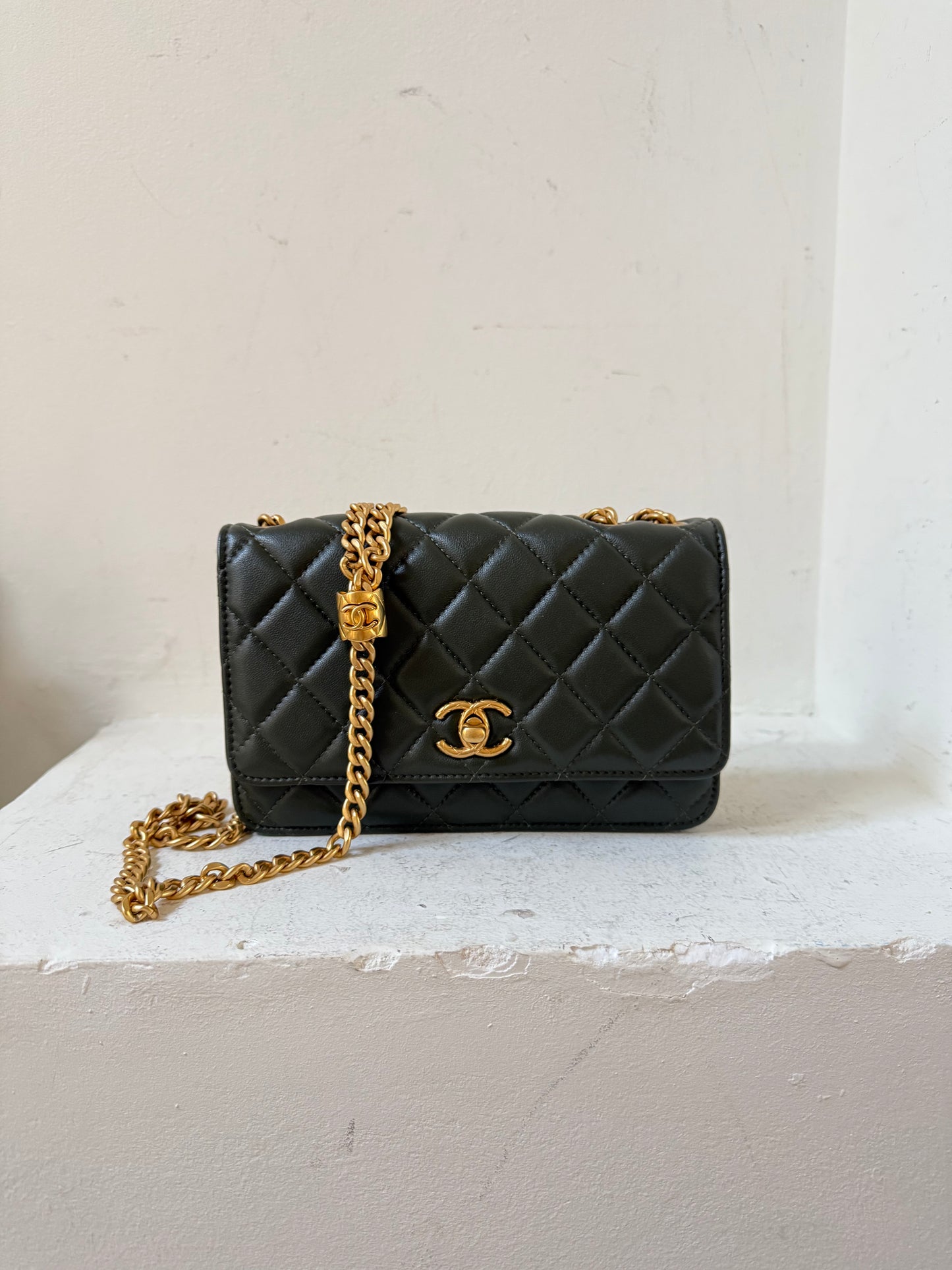 Chanel olive green wallet on chain 2022