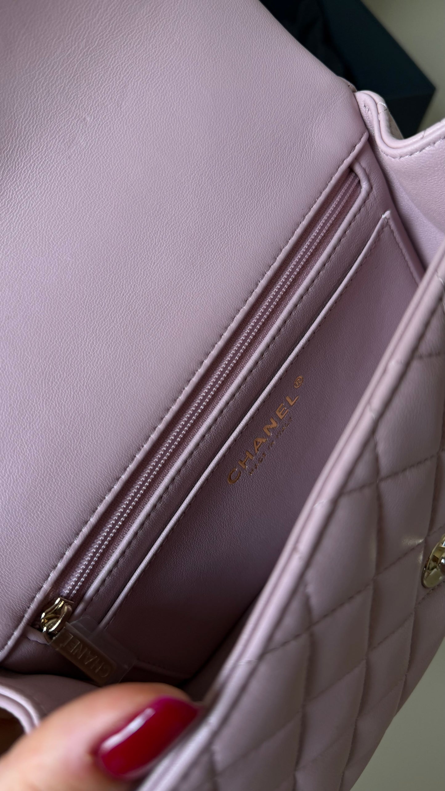 Chanel pink mini lambskin top handle