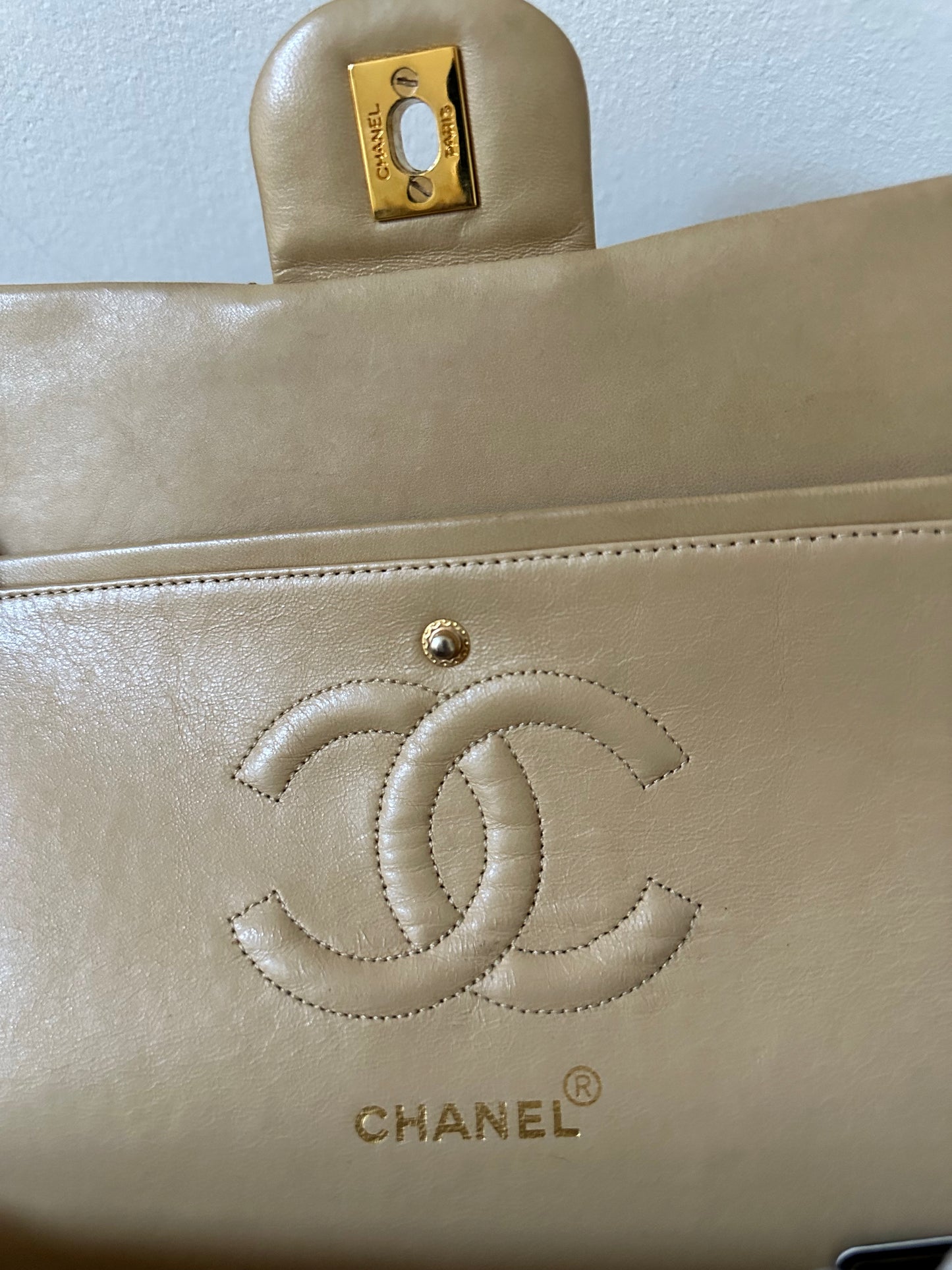 Chanel beige medium flap bag