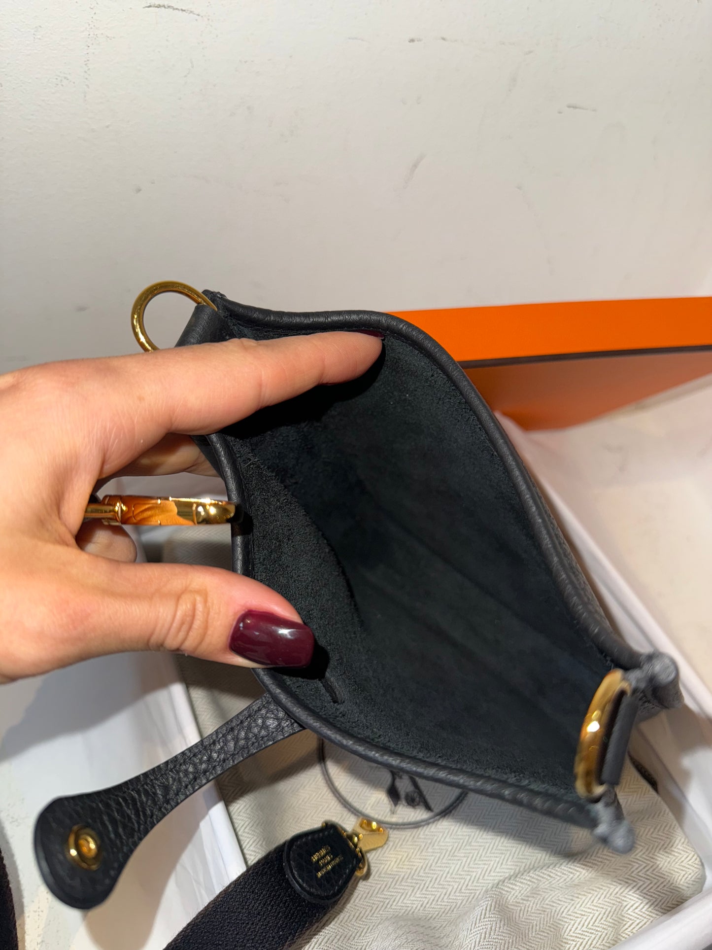 Hermes mini Evelyne black with gold hardware