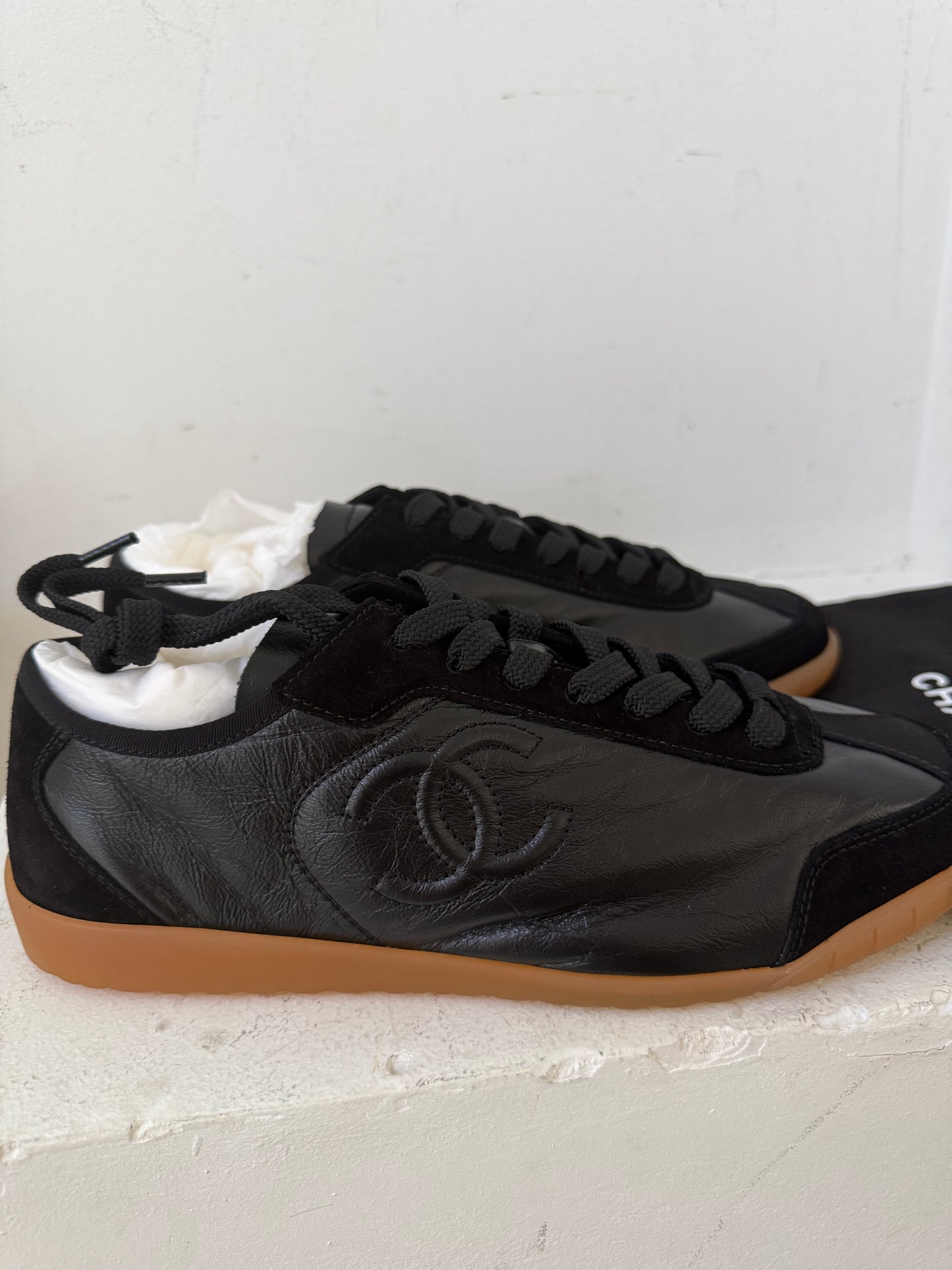 Chanel black sneakers size 38.5