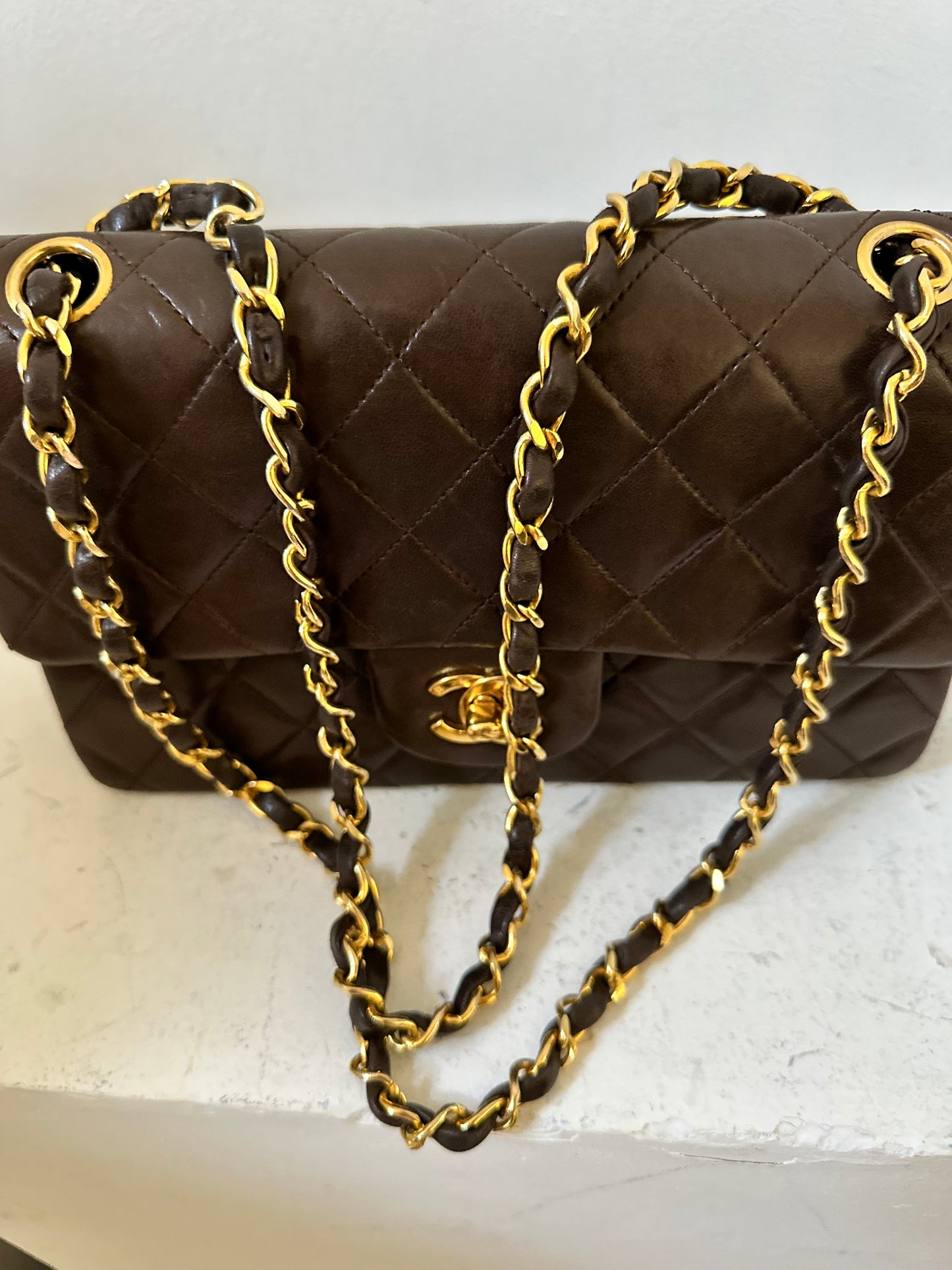 Chanel small chocolate vintage flap bag