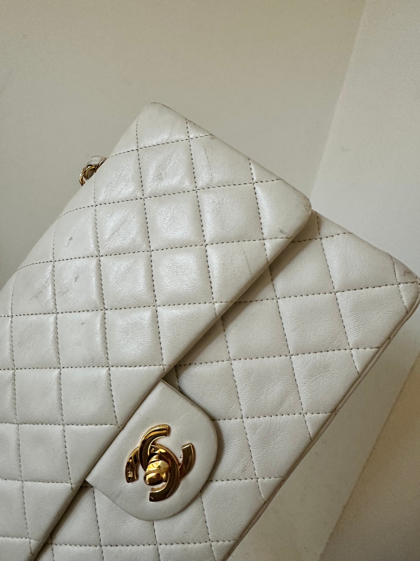 Chanel ecru medium classic flap vintage