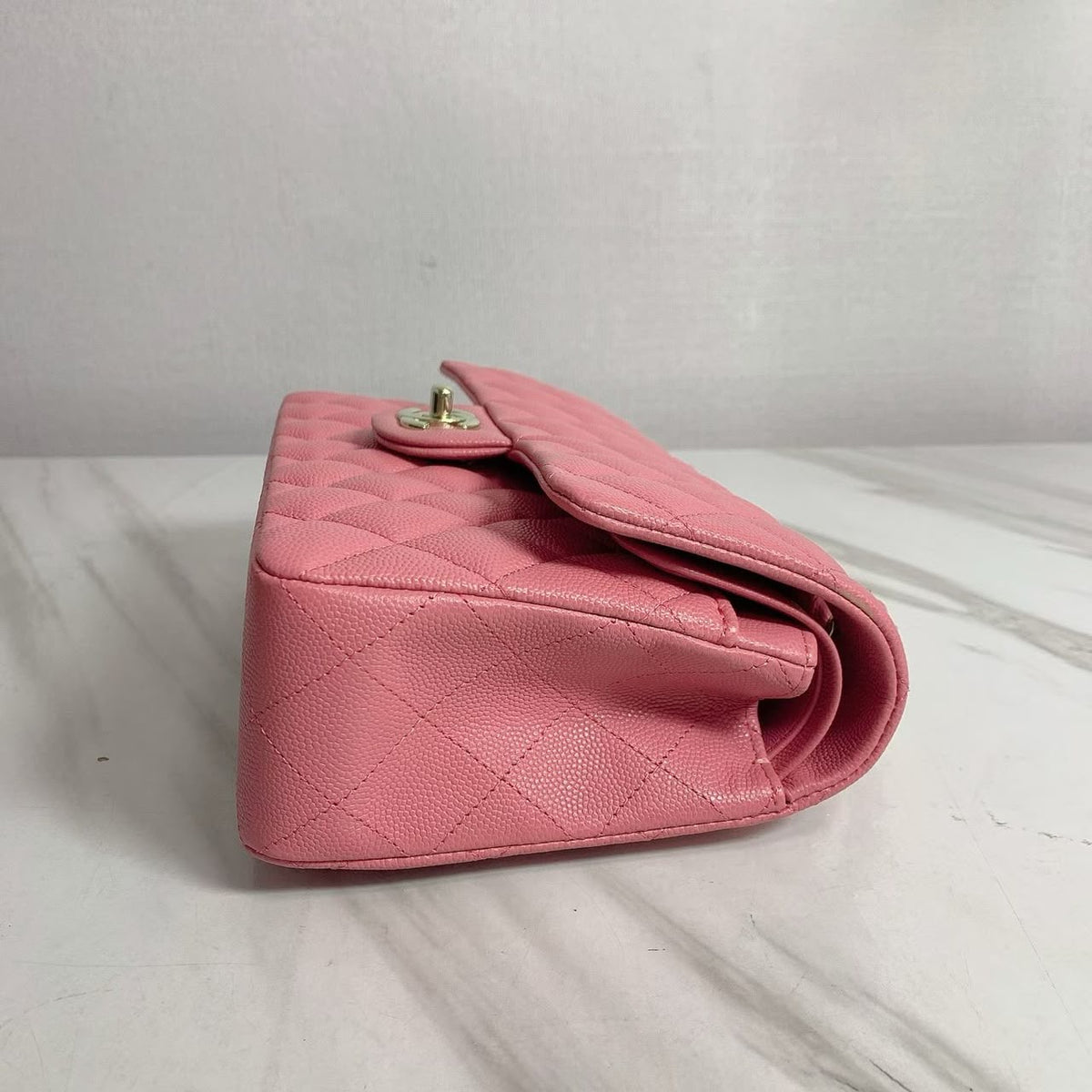 Chanel small pink caviar classic flapbag chip