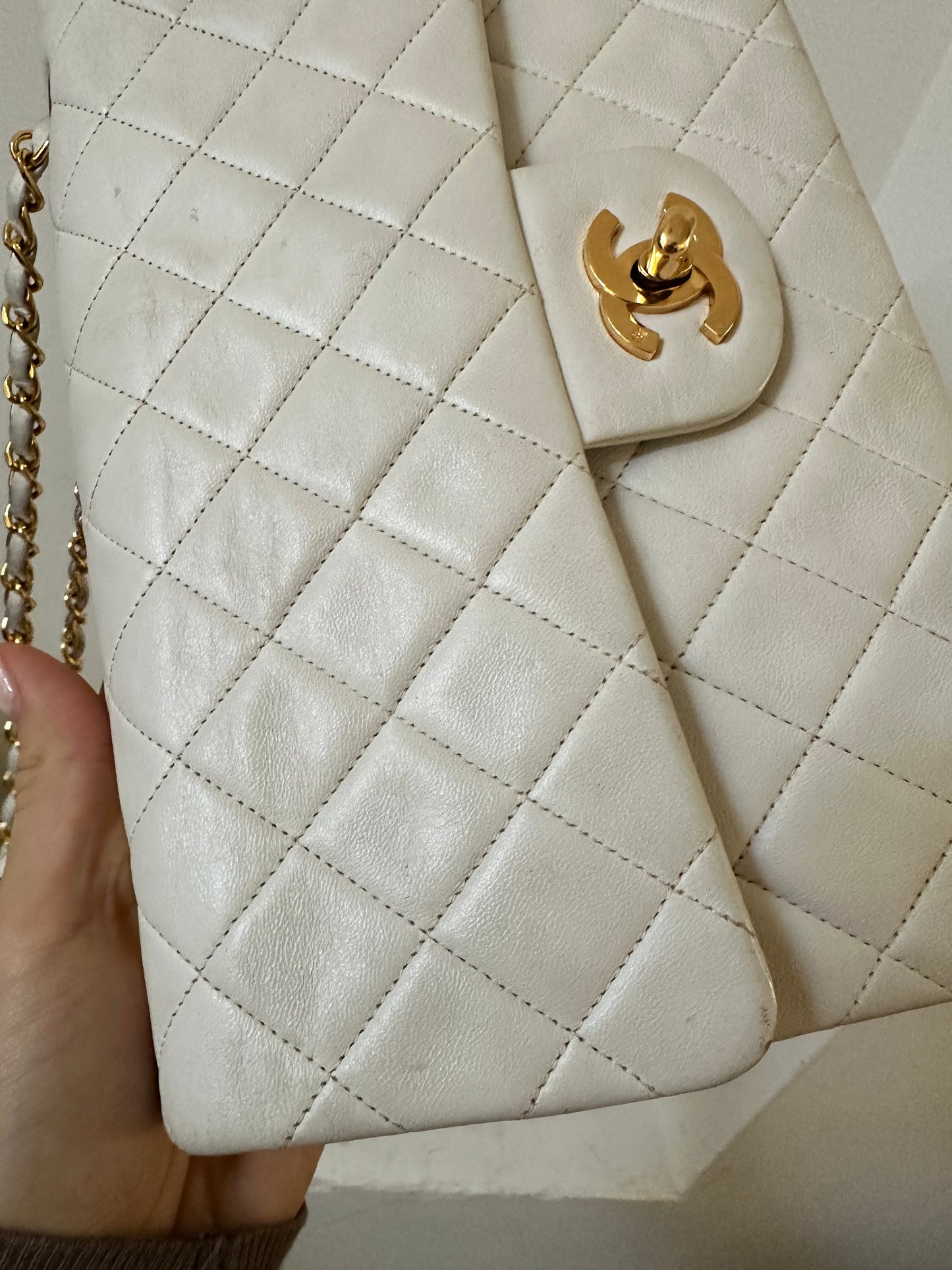Chanel ecru medium classic flap vintage