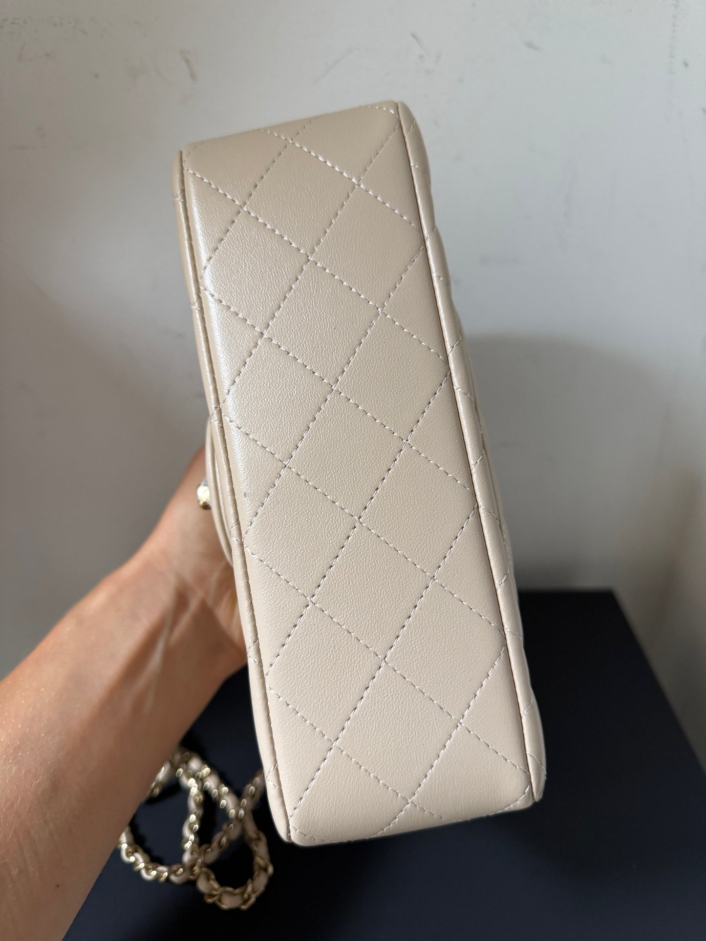 Chanel beige mini top handle lambskin new