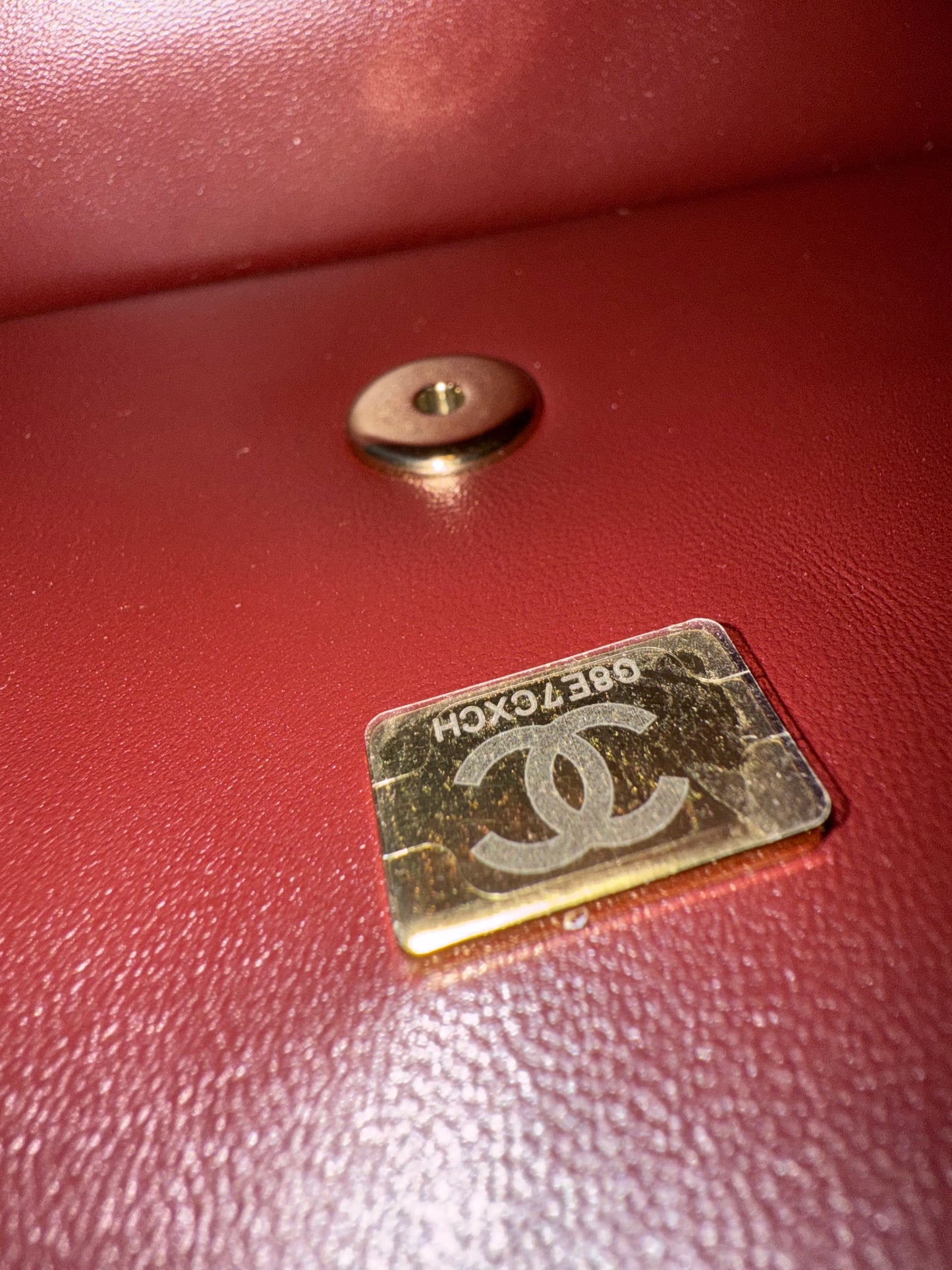 Chanel dark red mini lambskin top handle