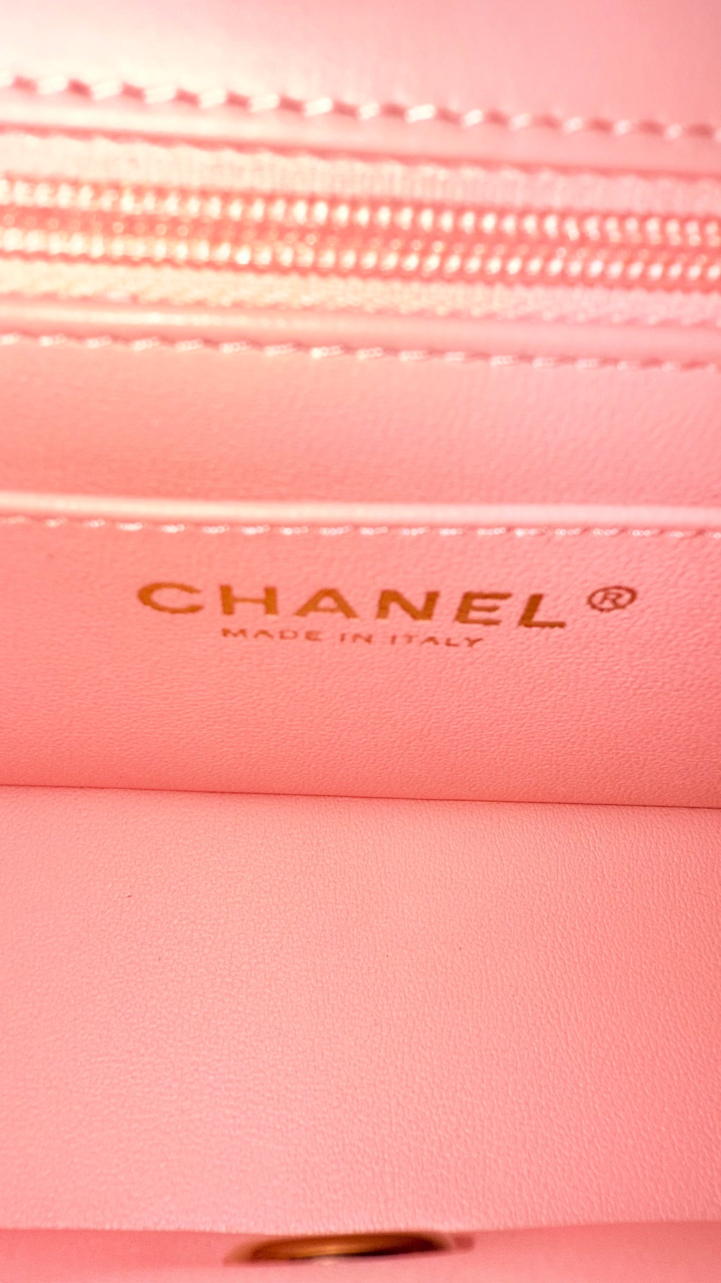 Chanel baby pink mini lambskin flapbag - chip, box, dustbag, entrupy