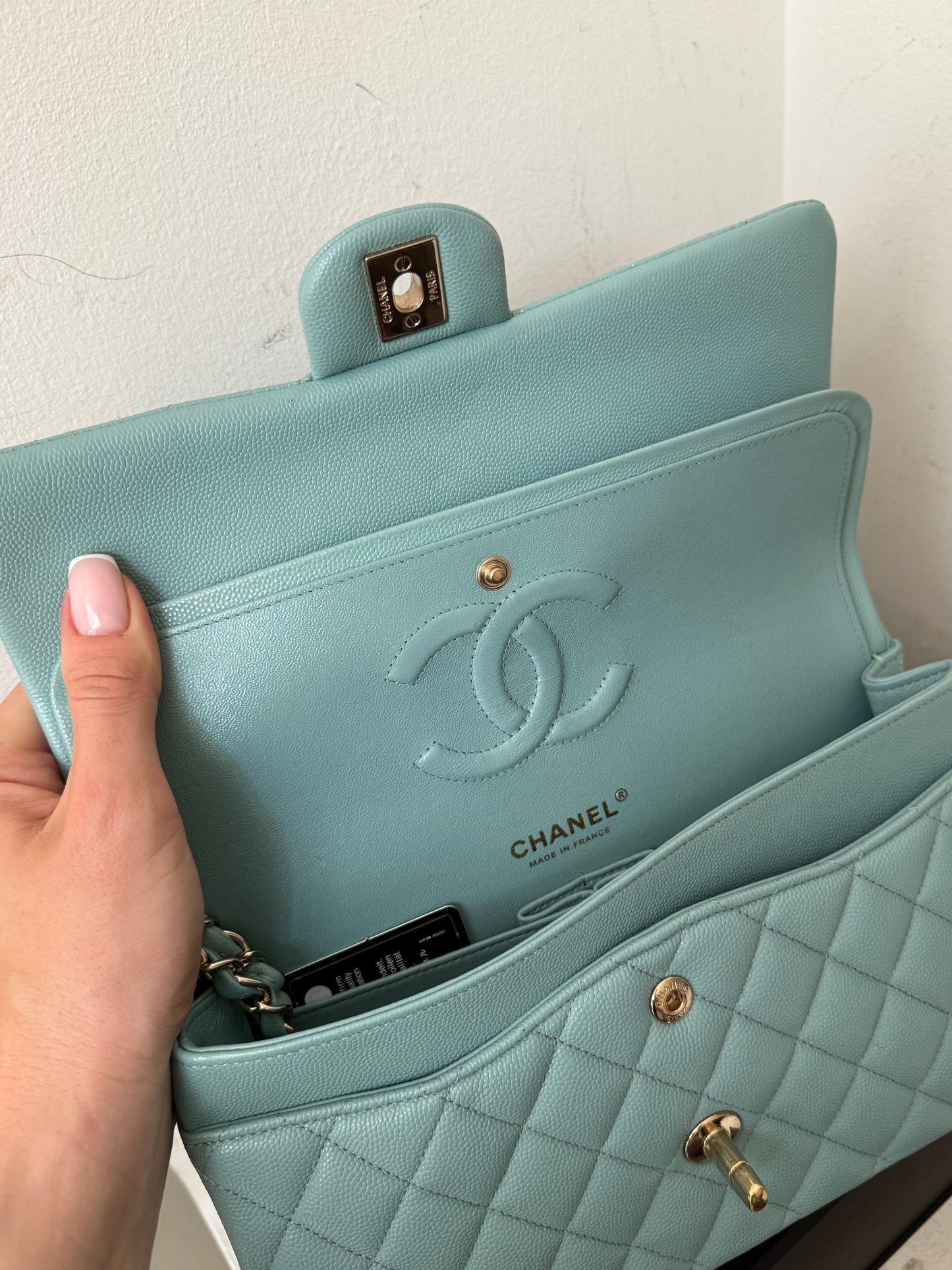 Chanel Tiffany blue medium caviar flapbag