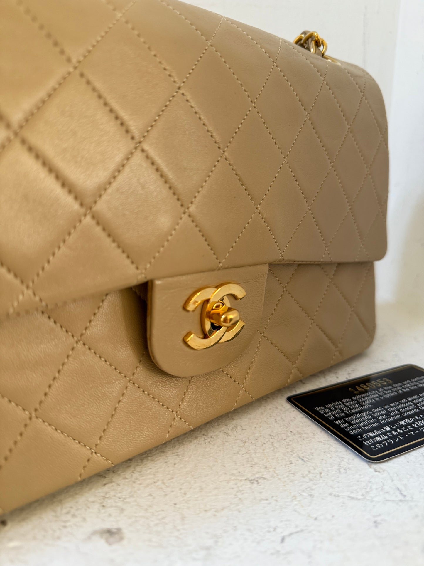 Chanel beige medium flap 1989-1991 series