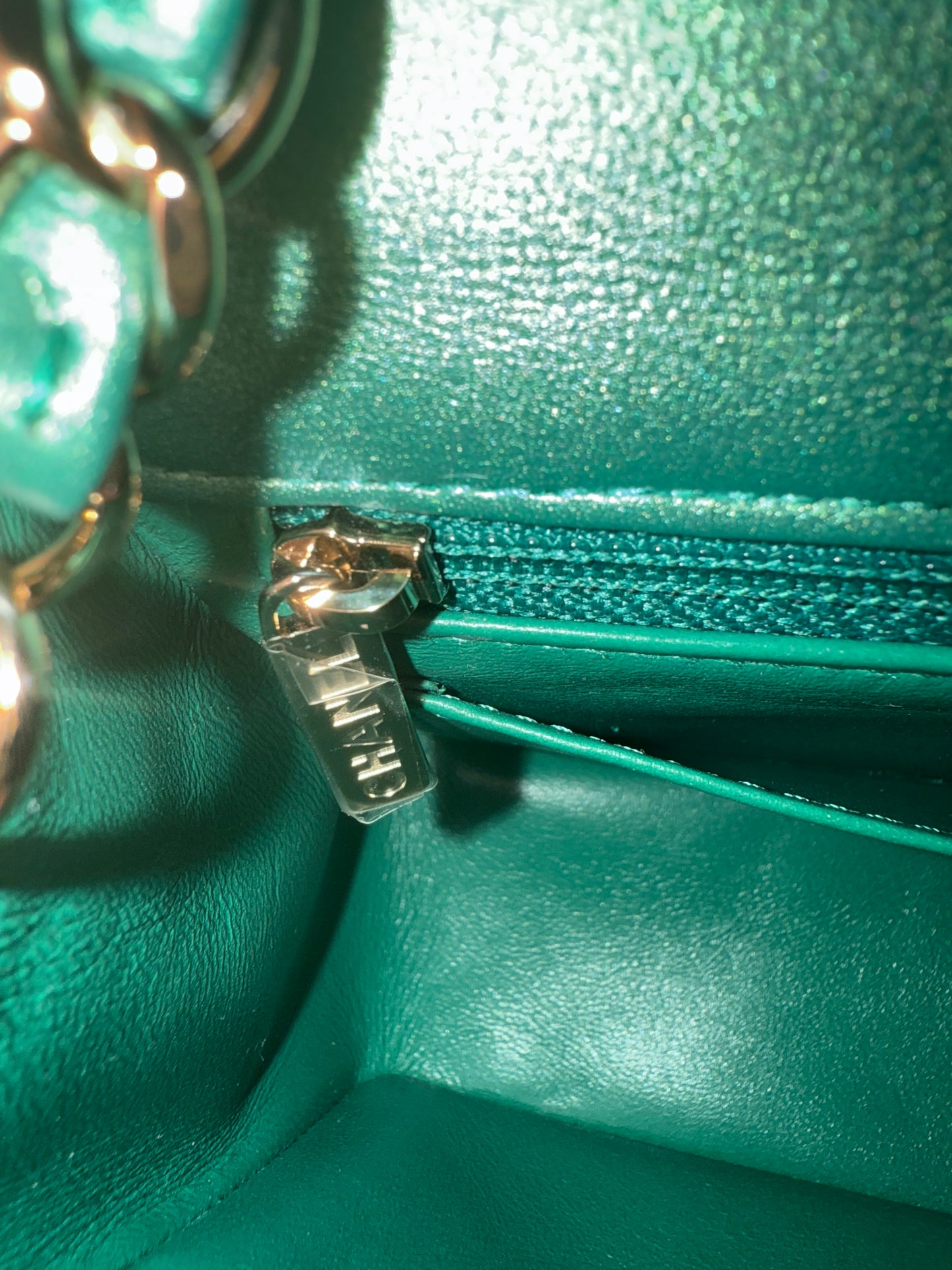 Chanel green emerald mini lambskin flap