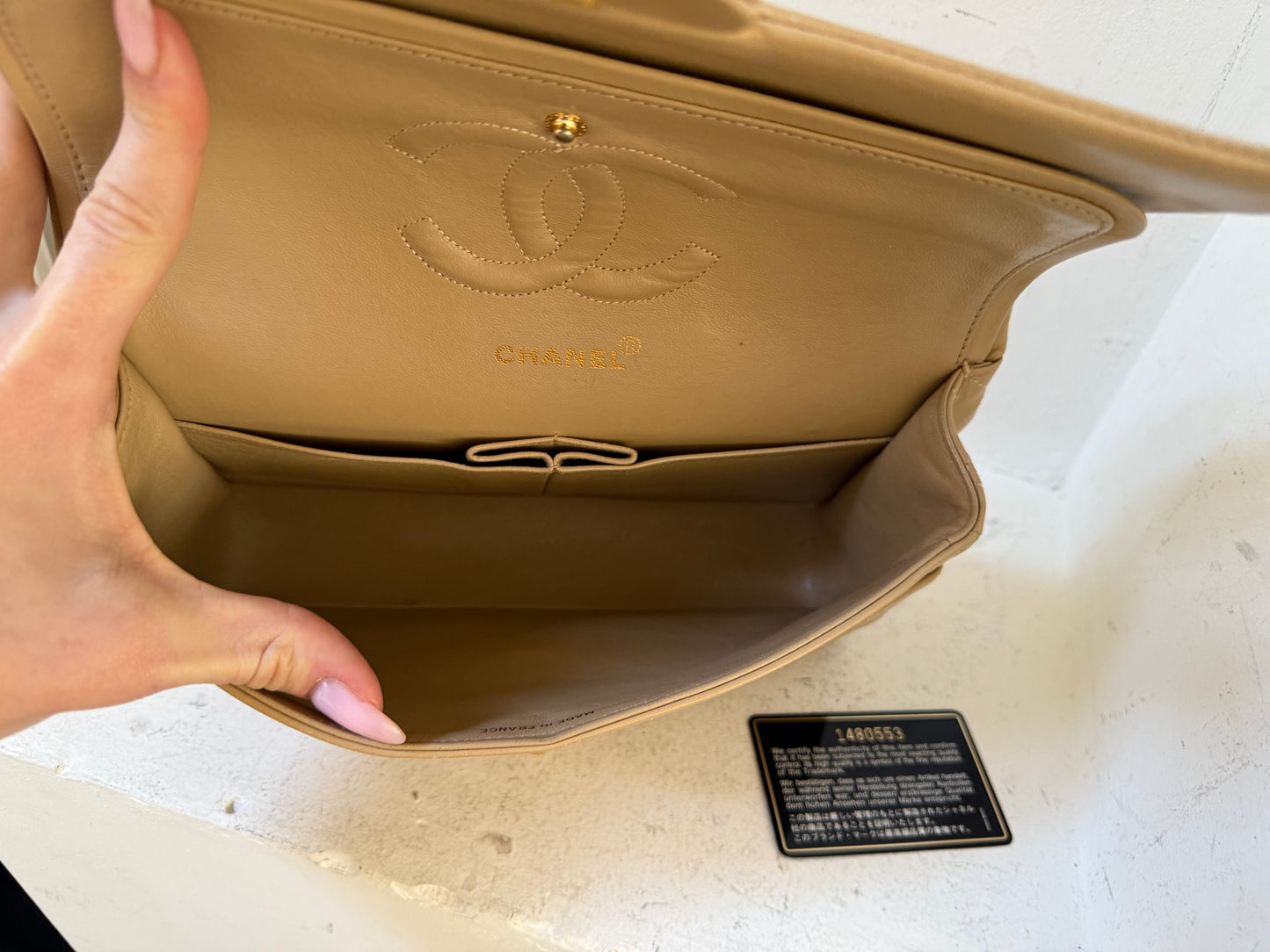 Chanel beige medium flap 1989-1991 series
