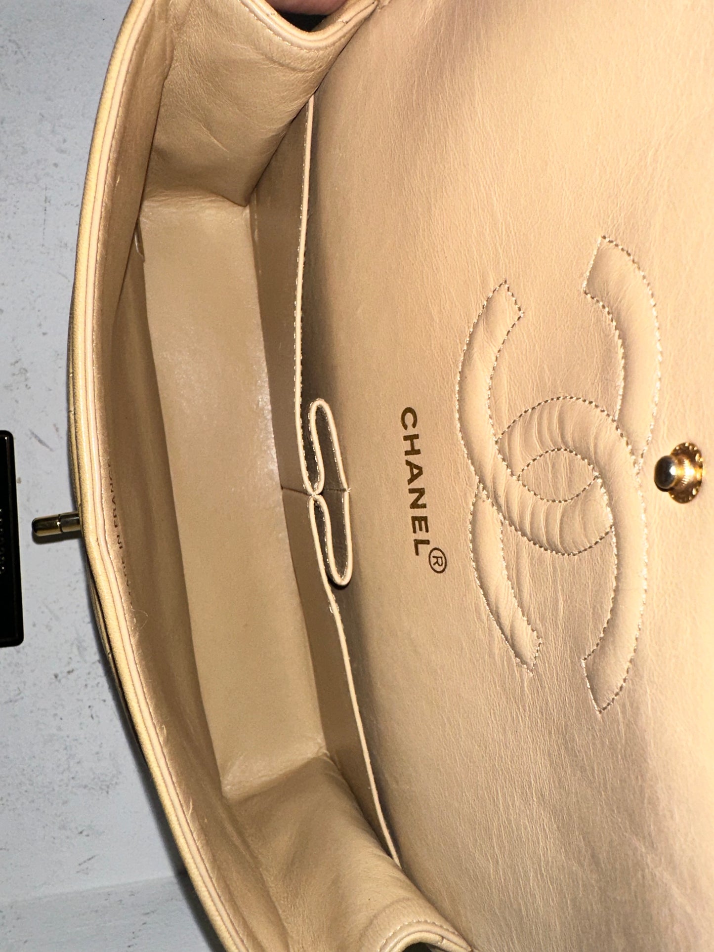 Chanel beige medium flap bag