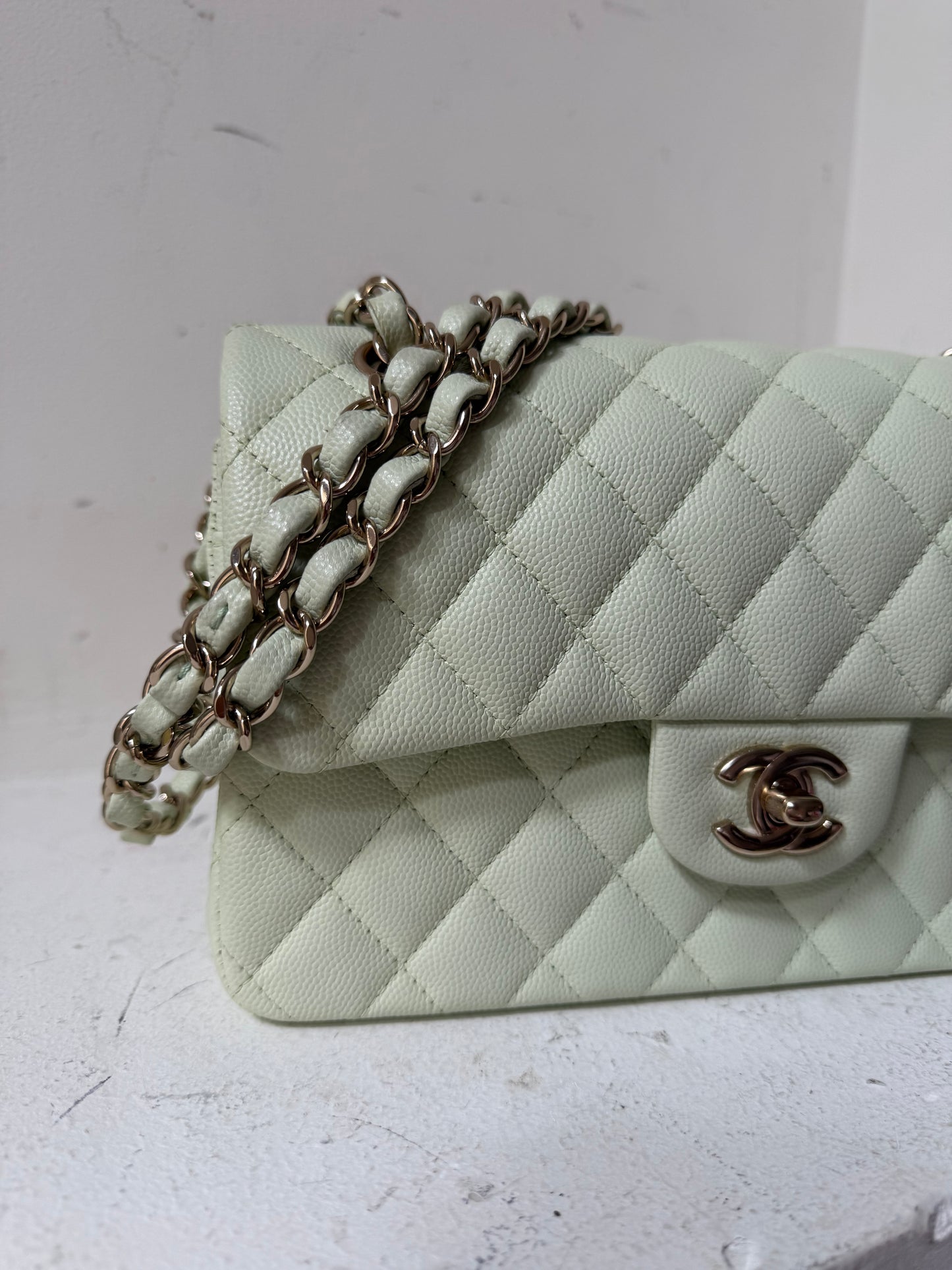 Chanel small caviar mint green flapbag 2023