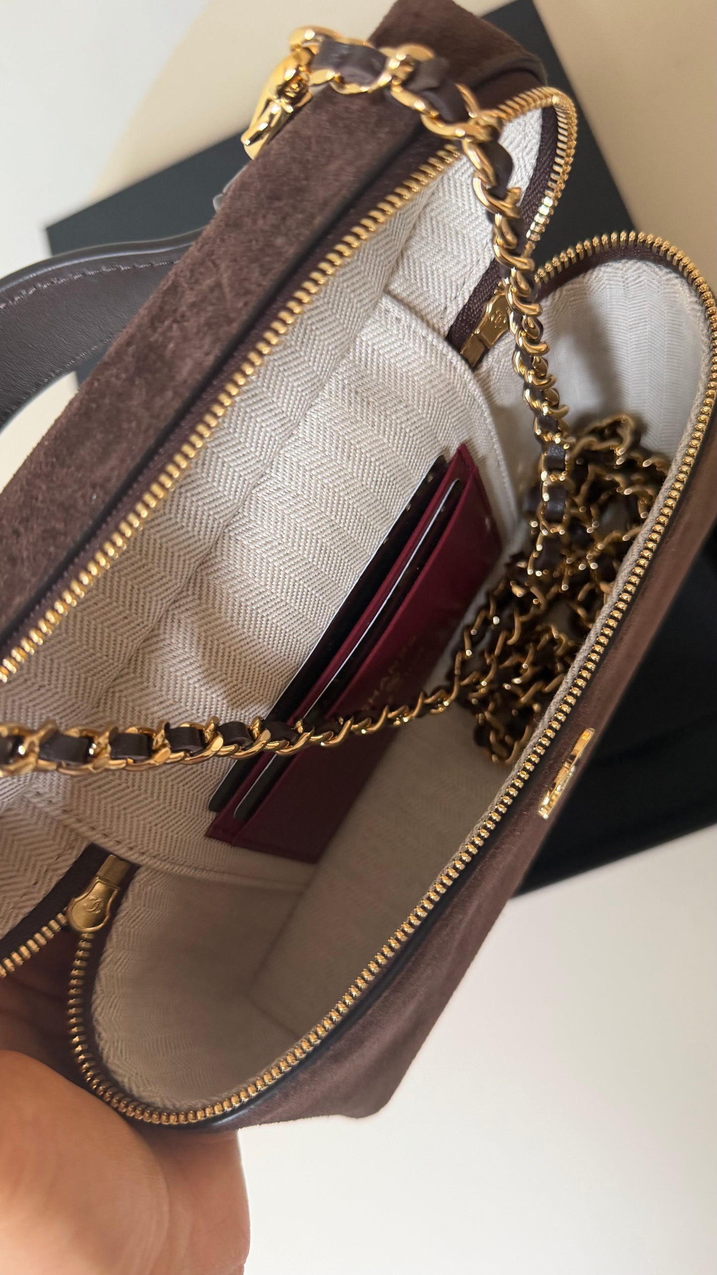 Chanel LP vanity pouch brown suede