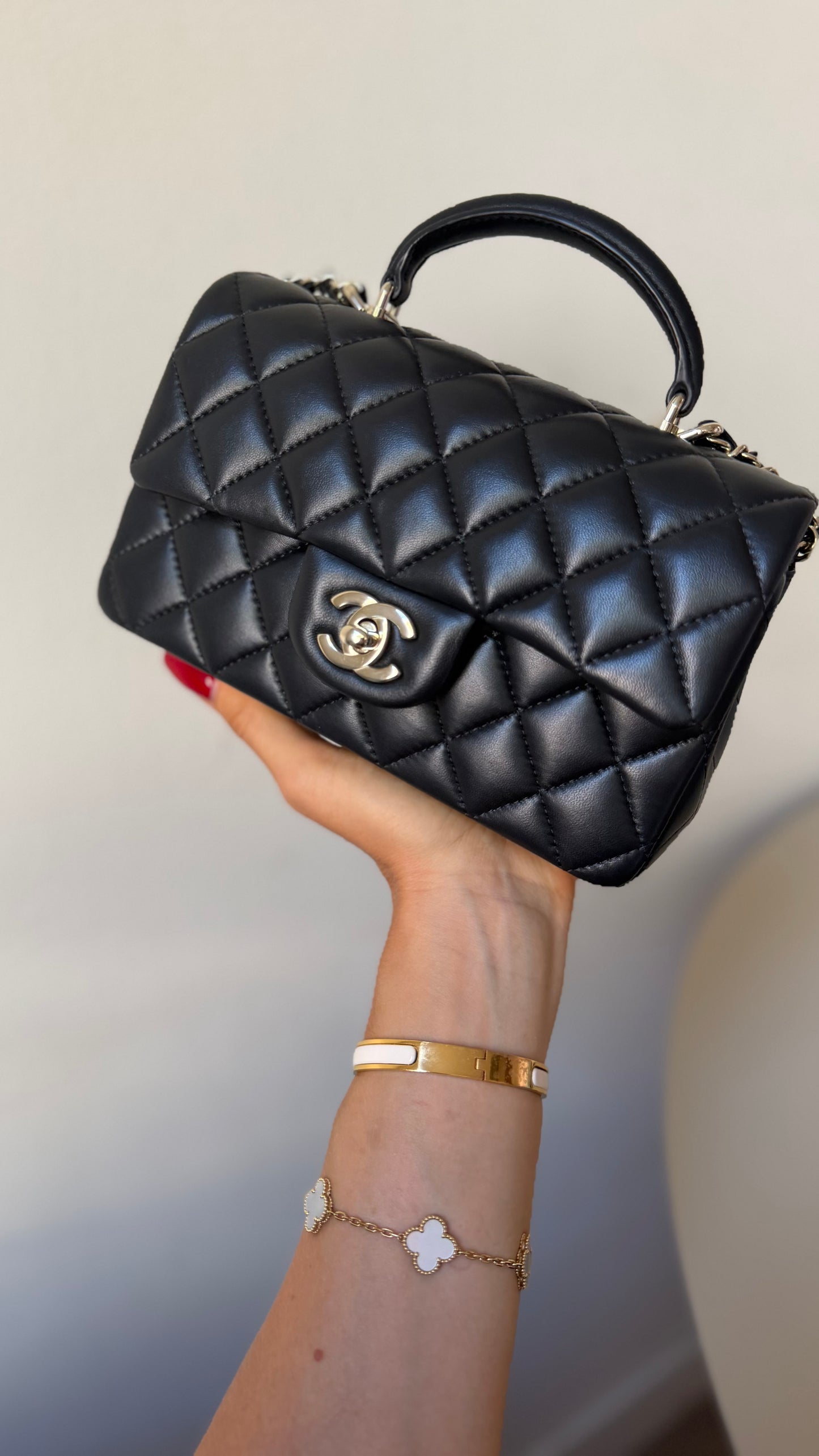 Chanel mini top handle black full set