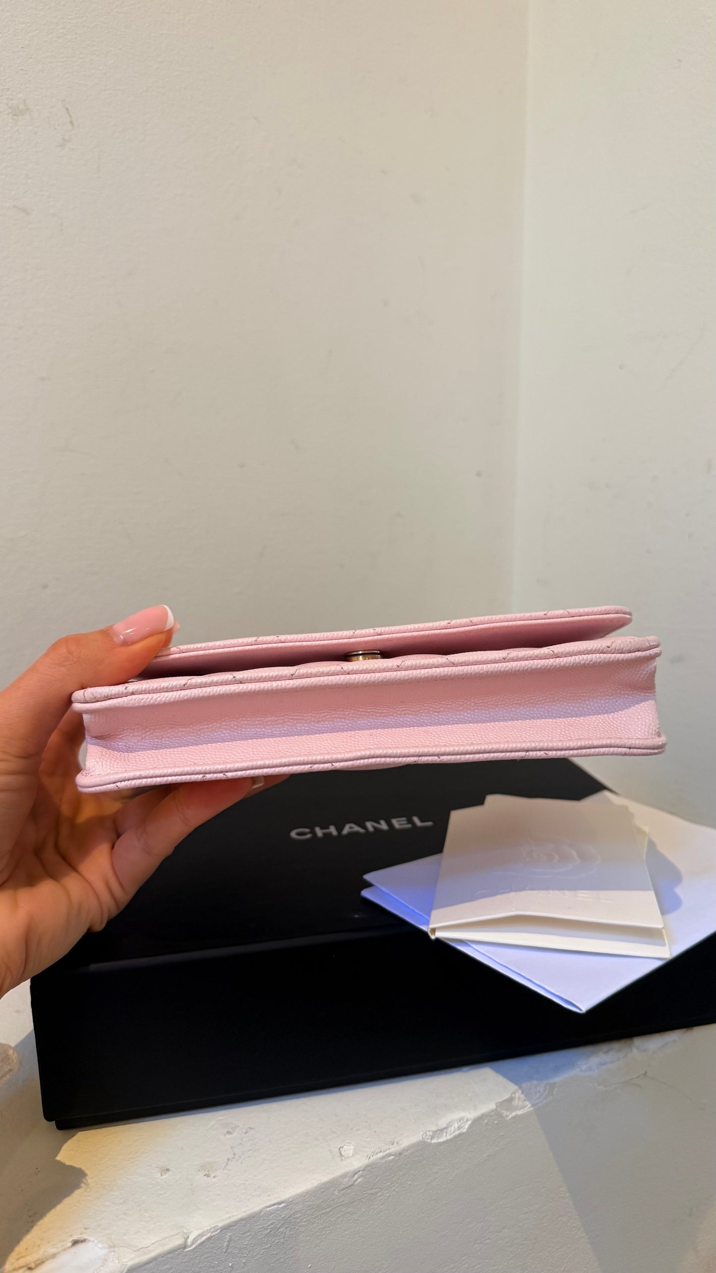 Chanel wallet on chain baby pink caviar with chip