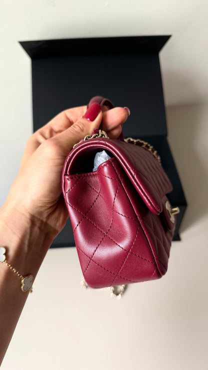 Chanel mini top handle burgundy
