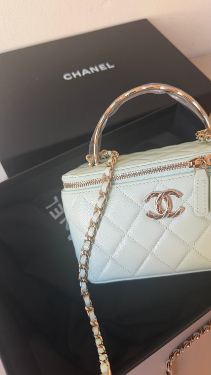 Chanel mint green caviar vanity case