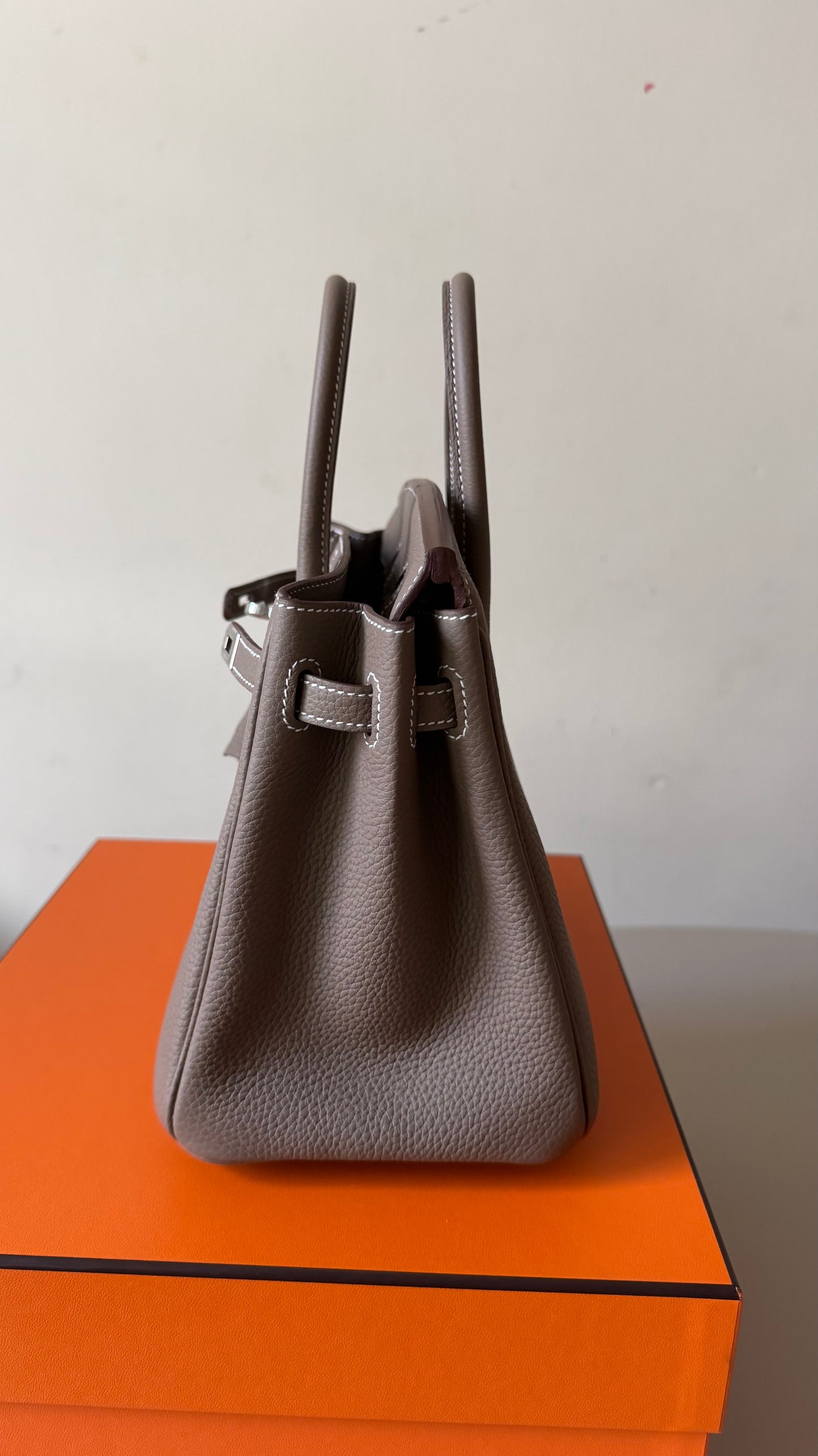 Hermes Birkin 25 etoupe togo leather palladium hardware stamp G