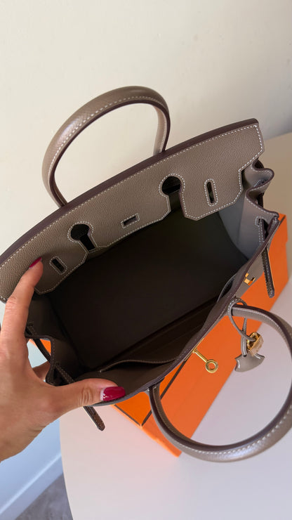 Hermes Birkin 30 etoupe Epsom gold hardware Y stamp