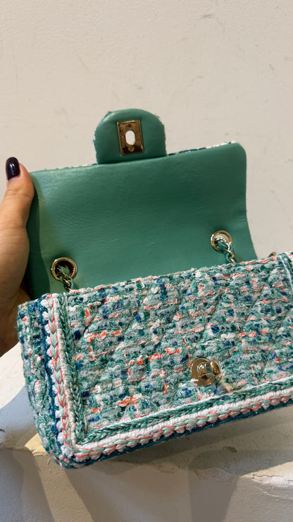 Chanel green/blue tweed mini