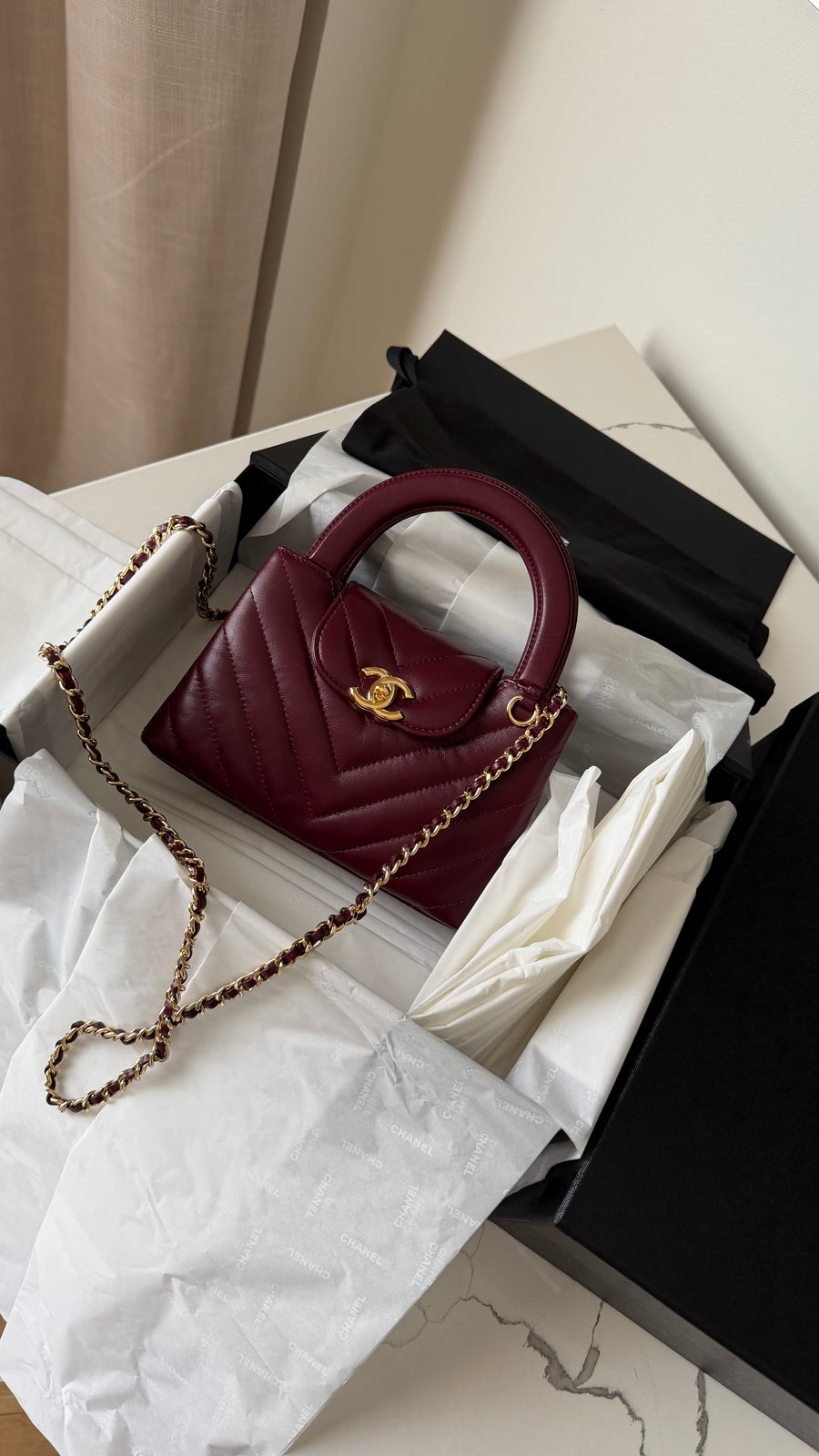 Chanel nano burgundy chevron