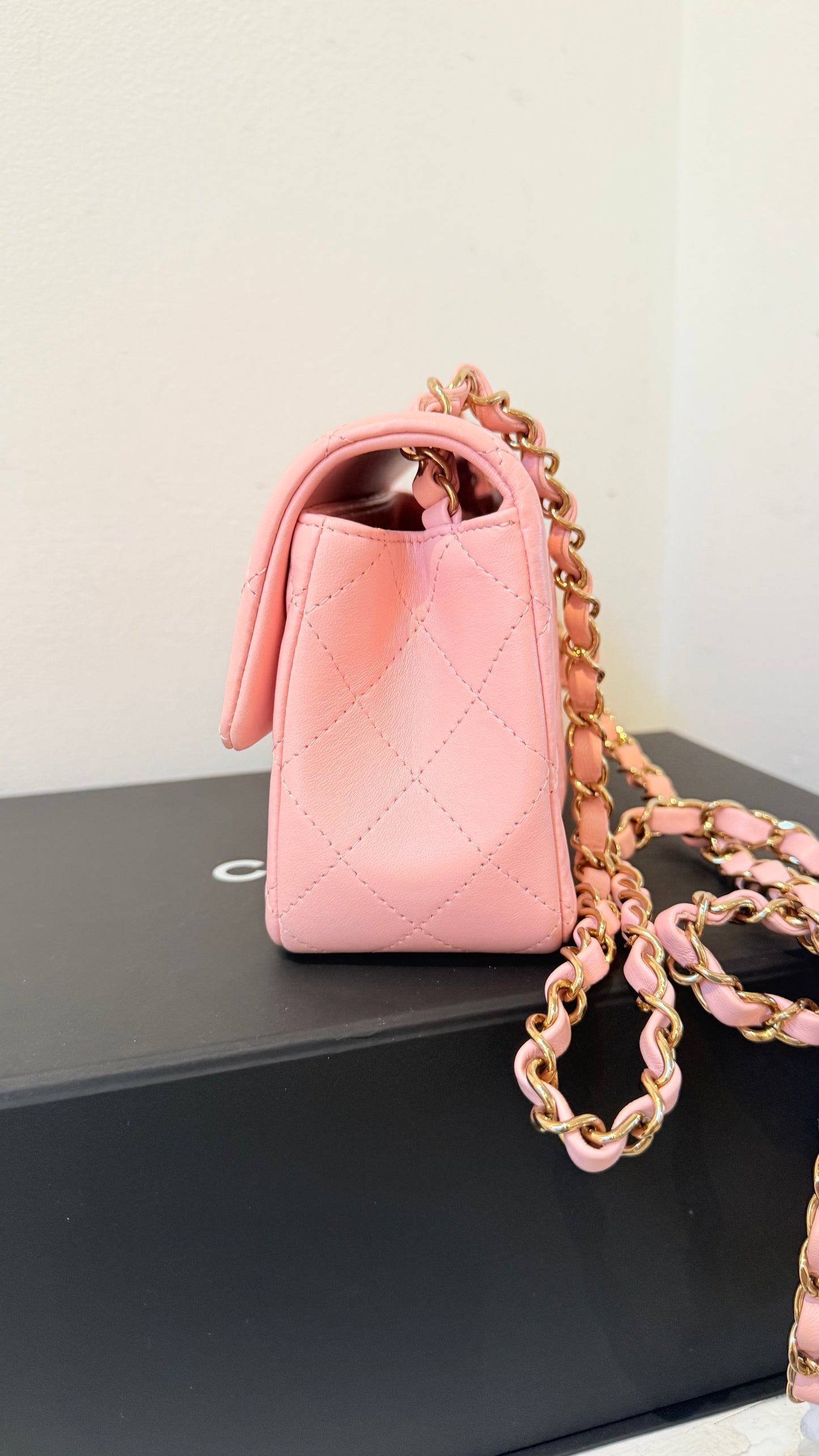Chanel baby pink mini lambskin flapbag - chip, box, dustbag, entrupy