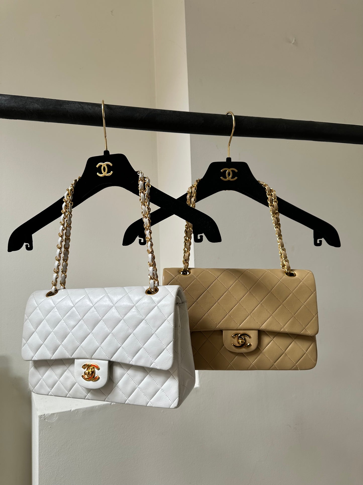 White Chanel vintage flap bag medium