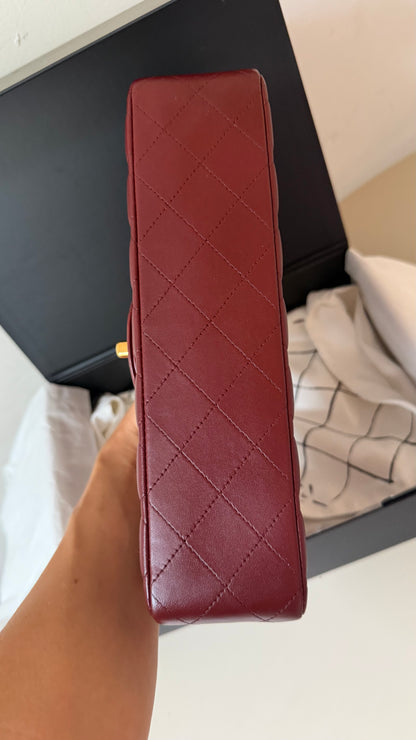 Chanel medium lambskin burgundy 21 series, full set with card and certificate