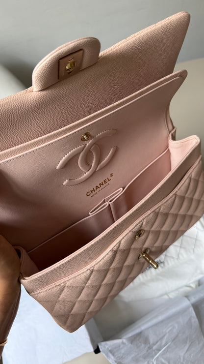 Chanel medium caviar cream beige flapbag with chip (2022-2026)