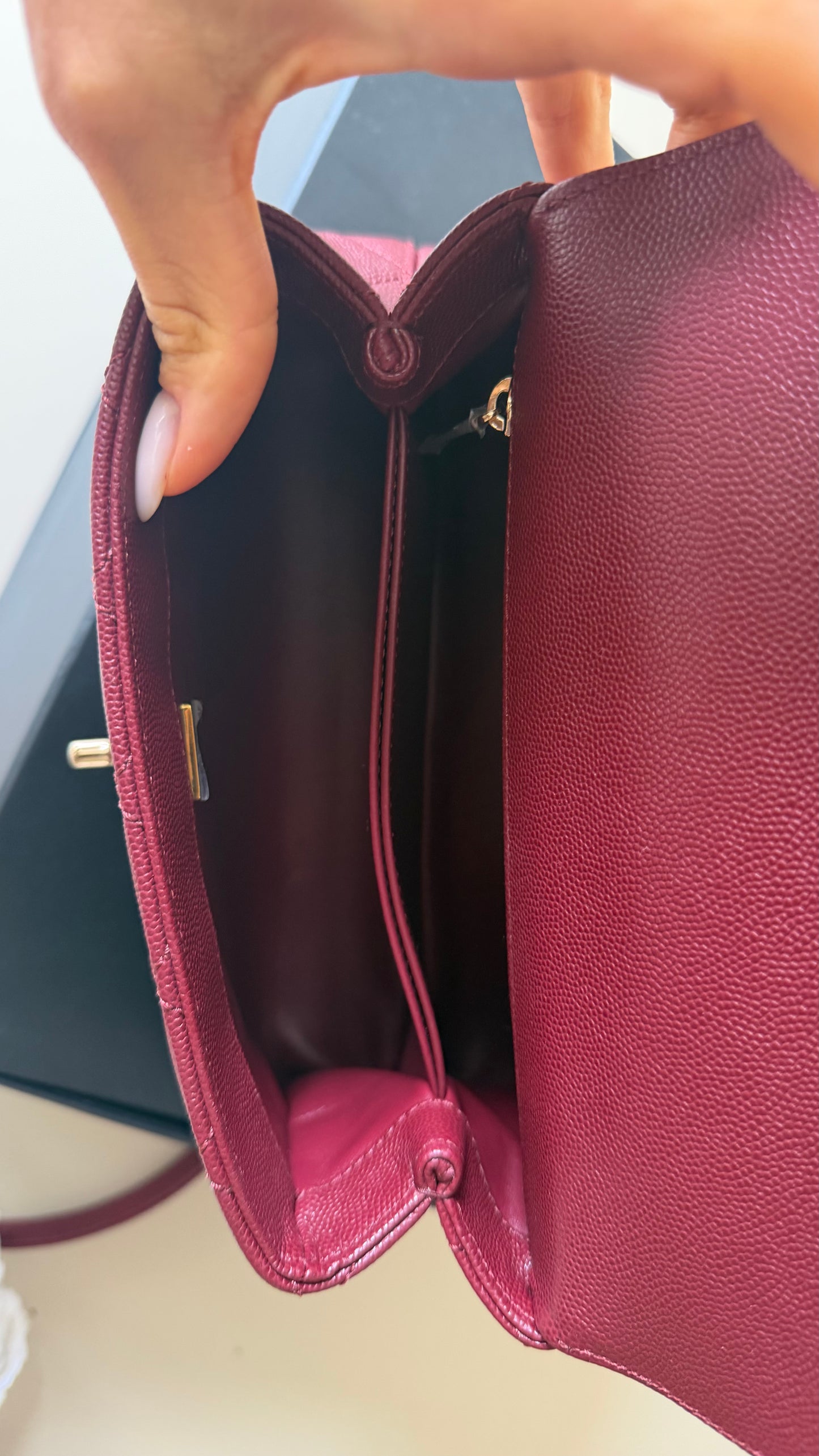 Chanel small Coco top handle burgundy caviar with chip