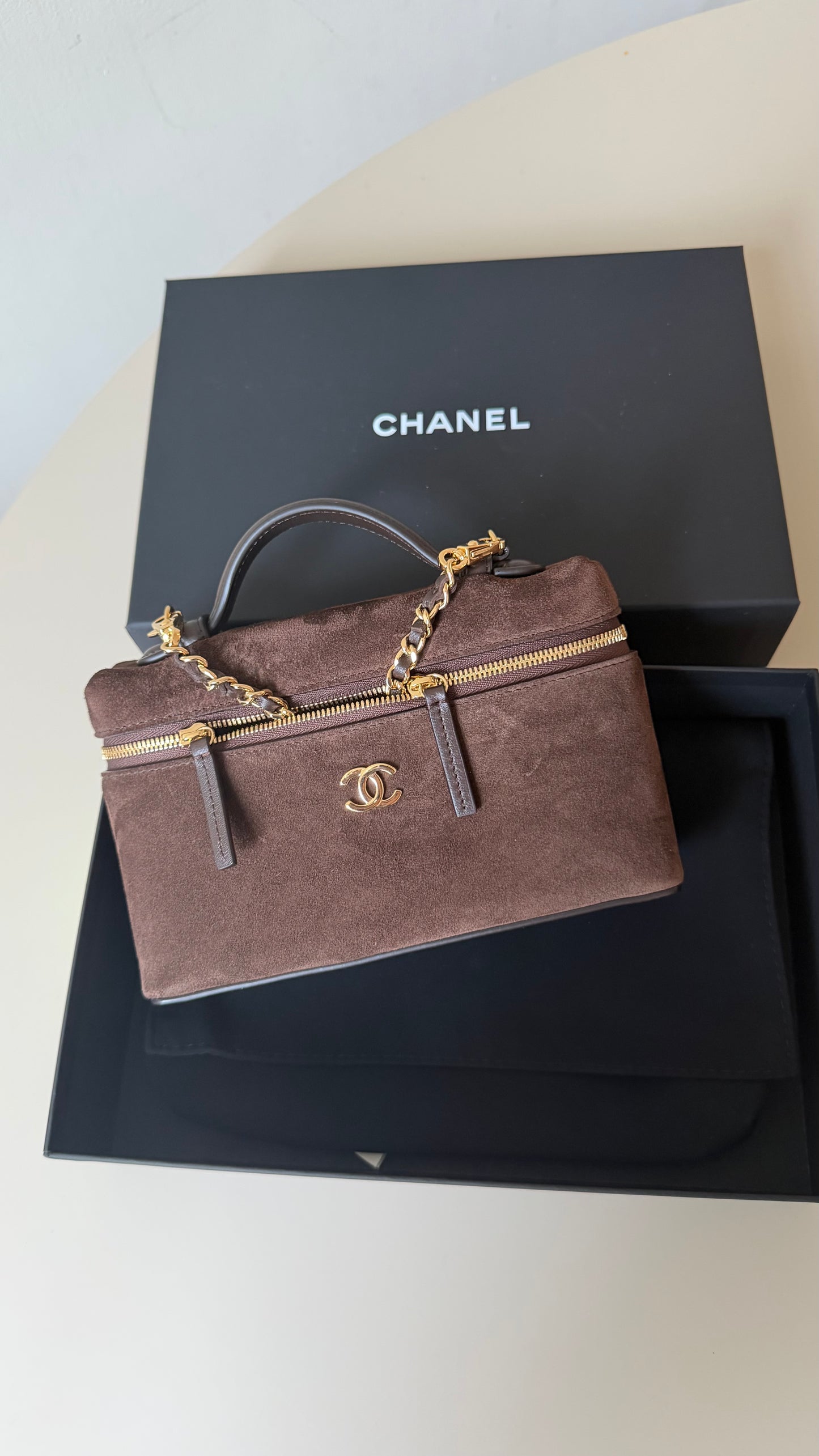 Chanel LP vanity pouch brown suede