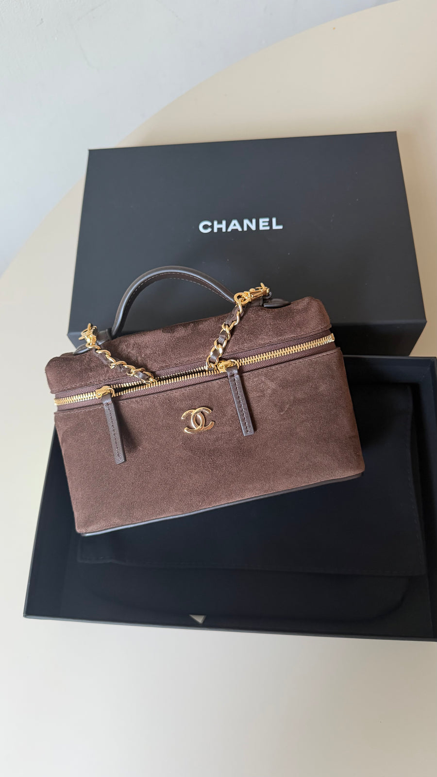 Chanel LP vanity pouch brown suede