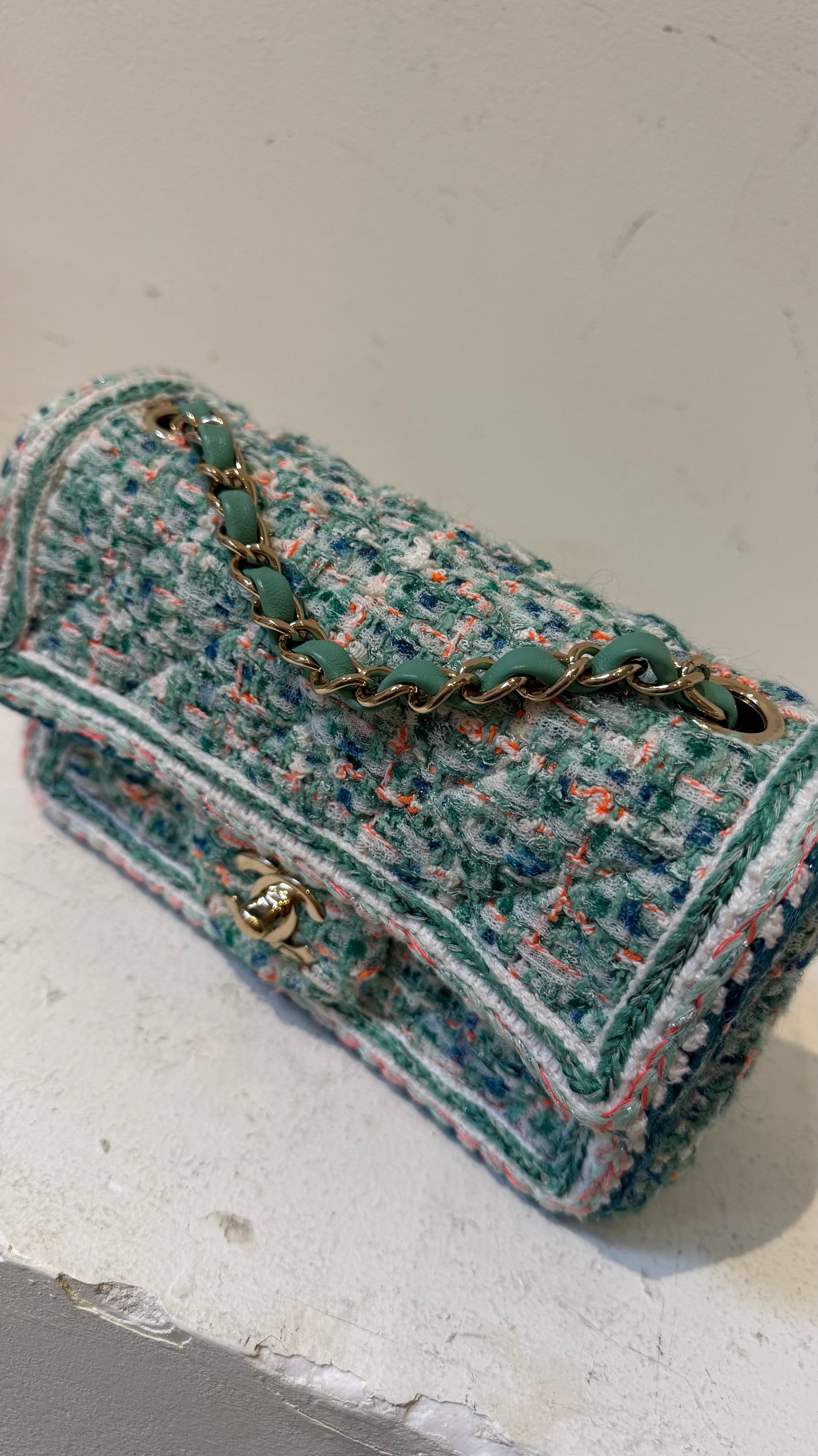 Chanel green/blue tweed mini