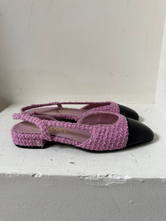 Chanel tweed slingbacks pink 36