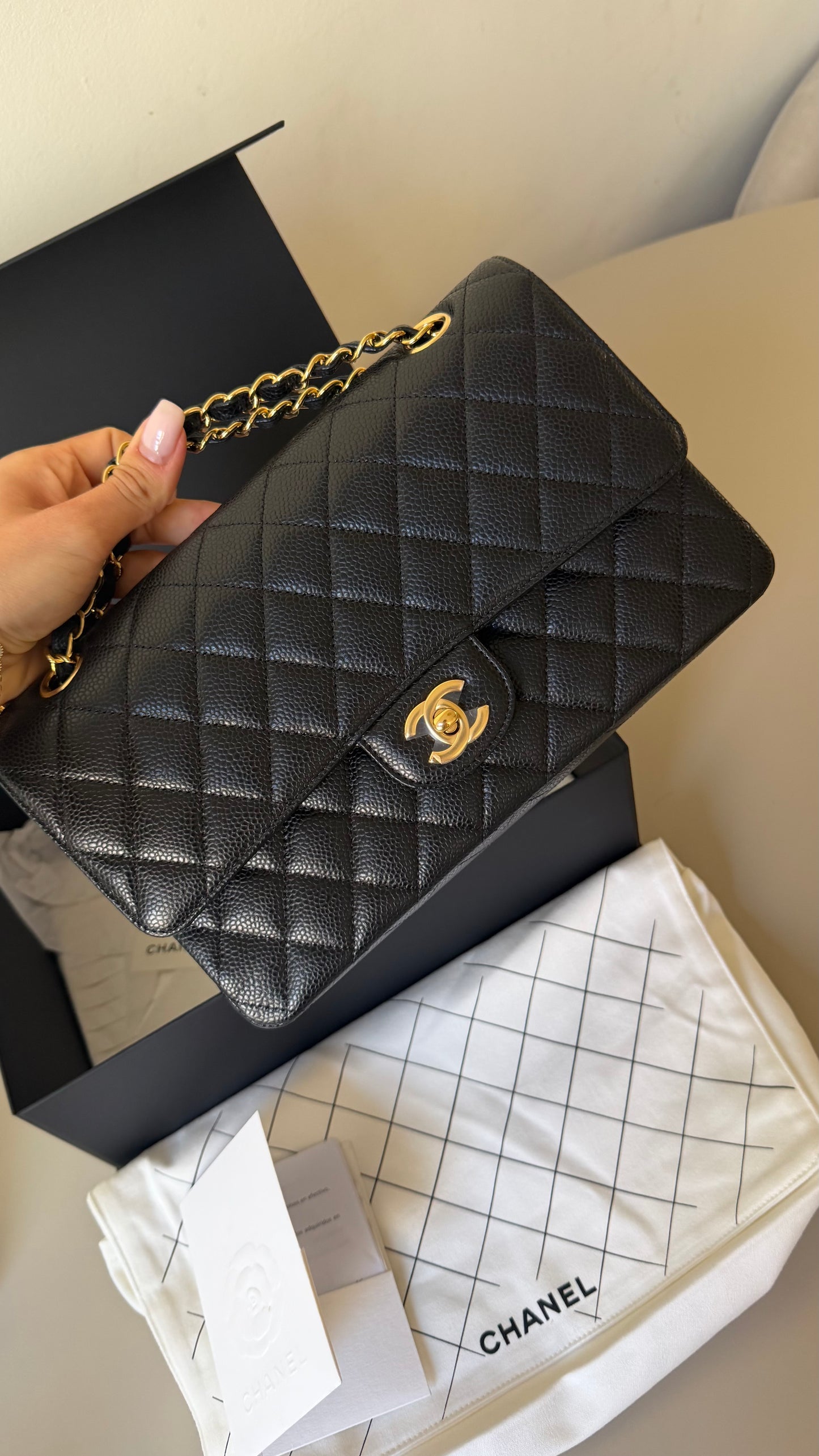 Chanel medium caviar classic double flapbag 2024 full set