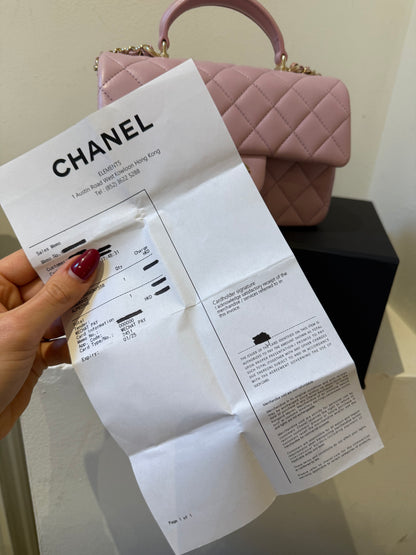 Chanel mini lambskin pink top handle