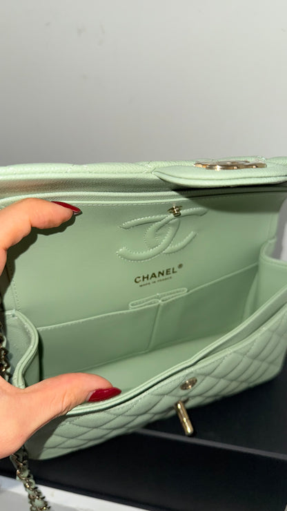 Chanel small flapbag caviar with chip in mint green color