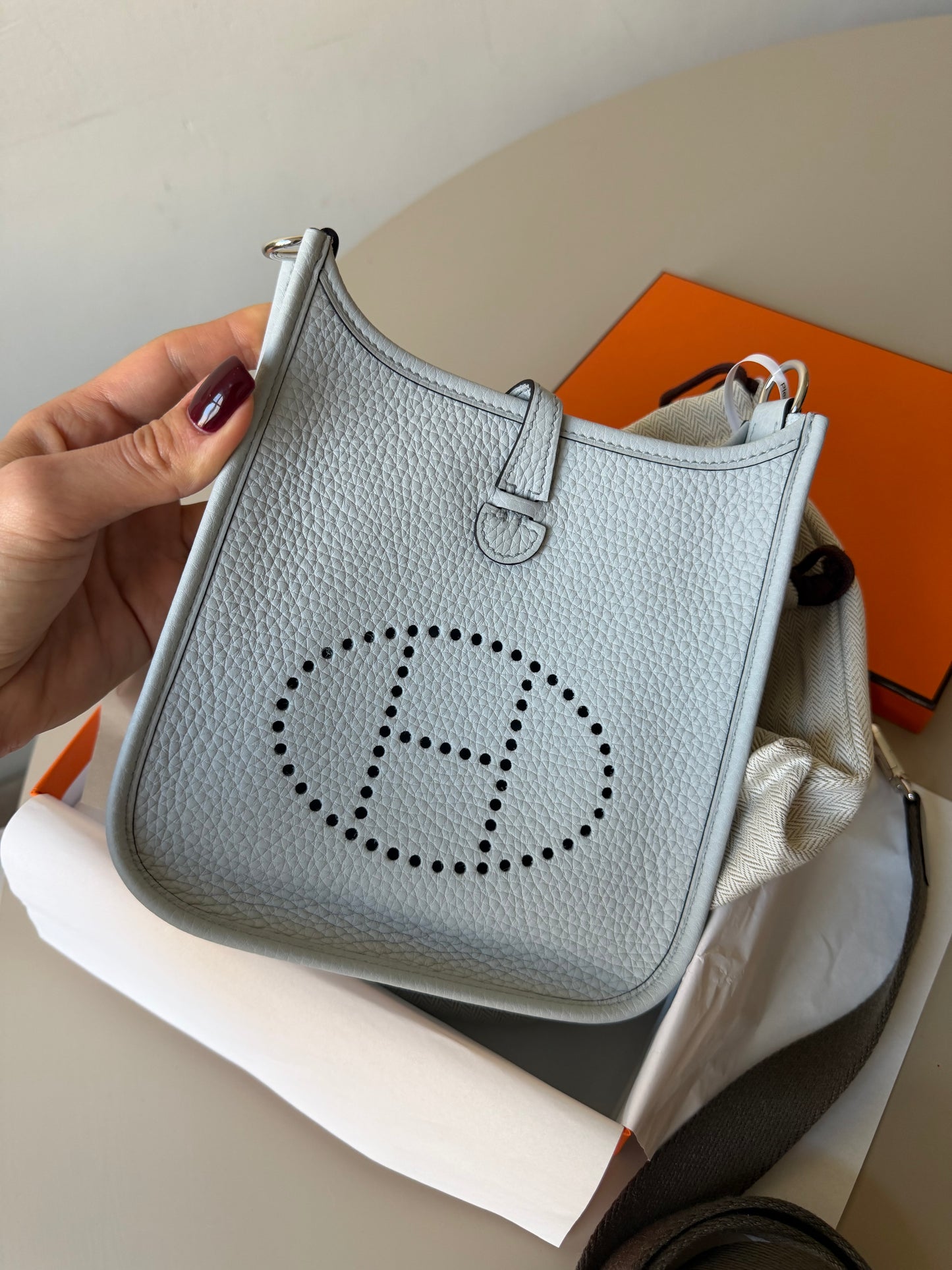 Hermes mini Evelyne blue pale / etain
