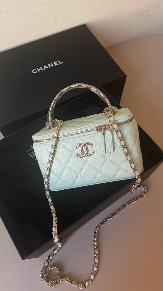 Chanel mint green caviar vanity case