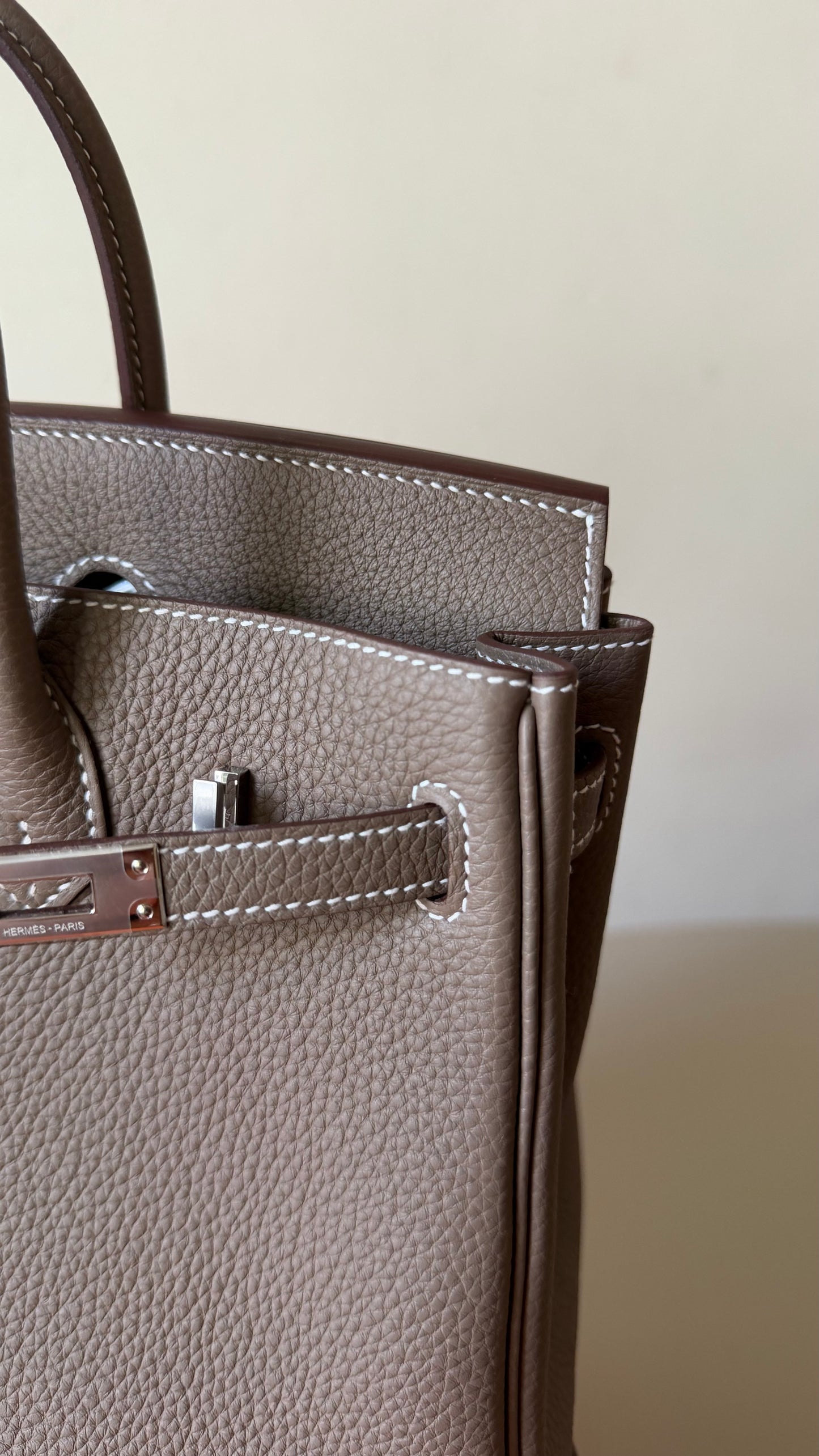Hermes Birkin 25 etoupe togo leather palladium hardware stamp G
