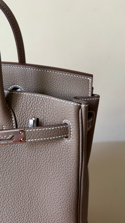Hermes Birkin 25 etoupe togo leather palladium hardware stamp G