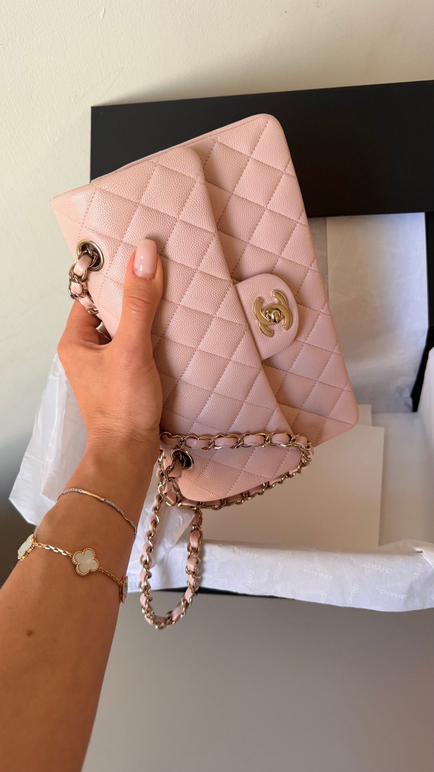Chanel baby pink small caviar double flapbag